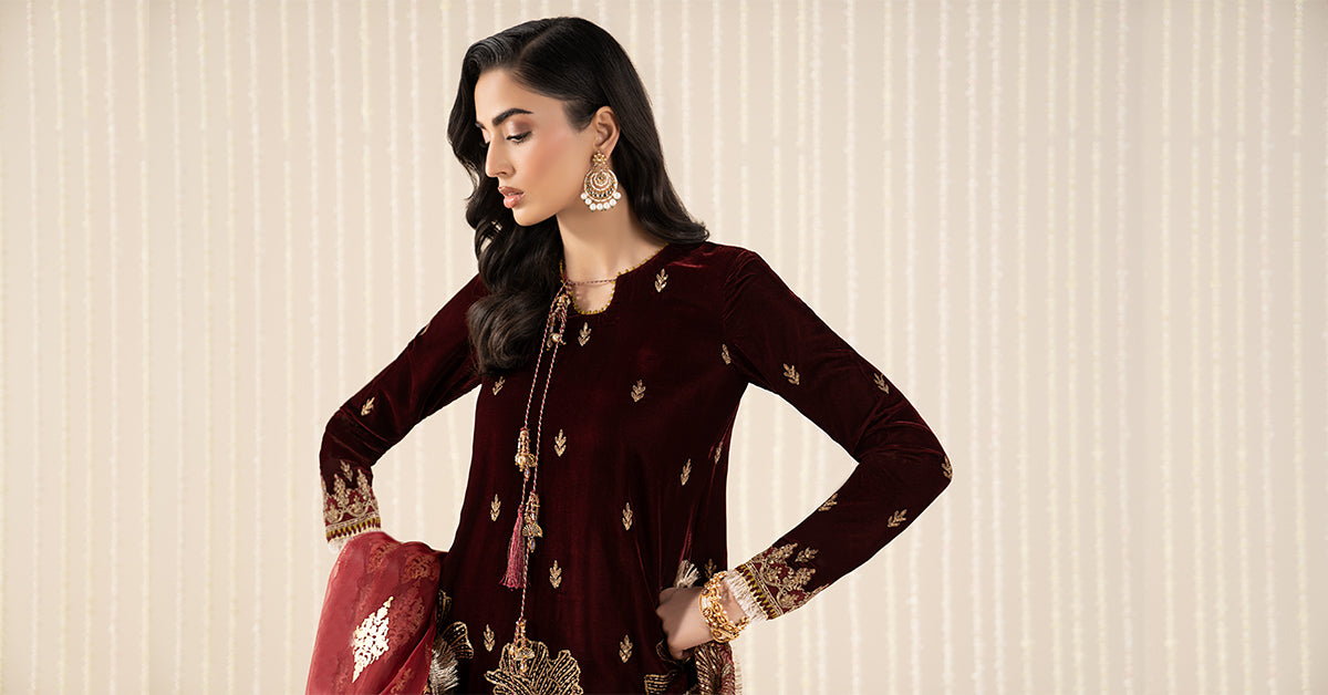 3 Piece Embroidered Velvet Suit