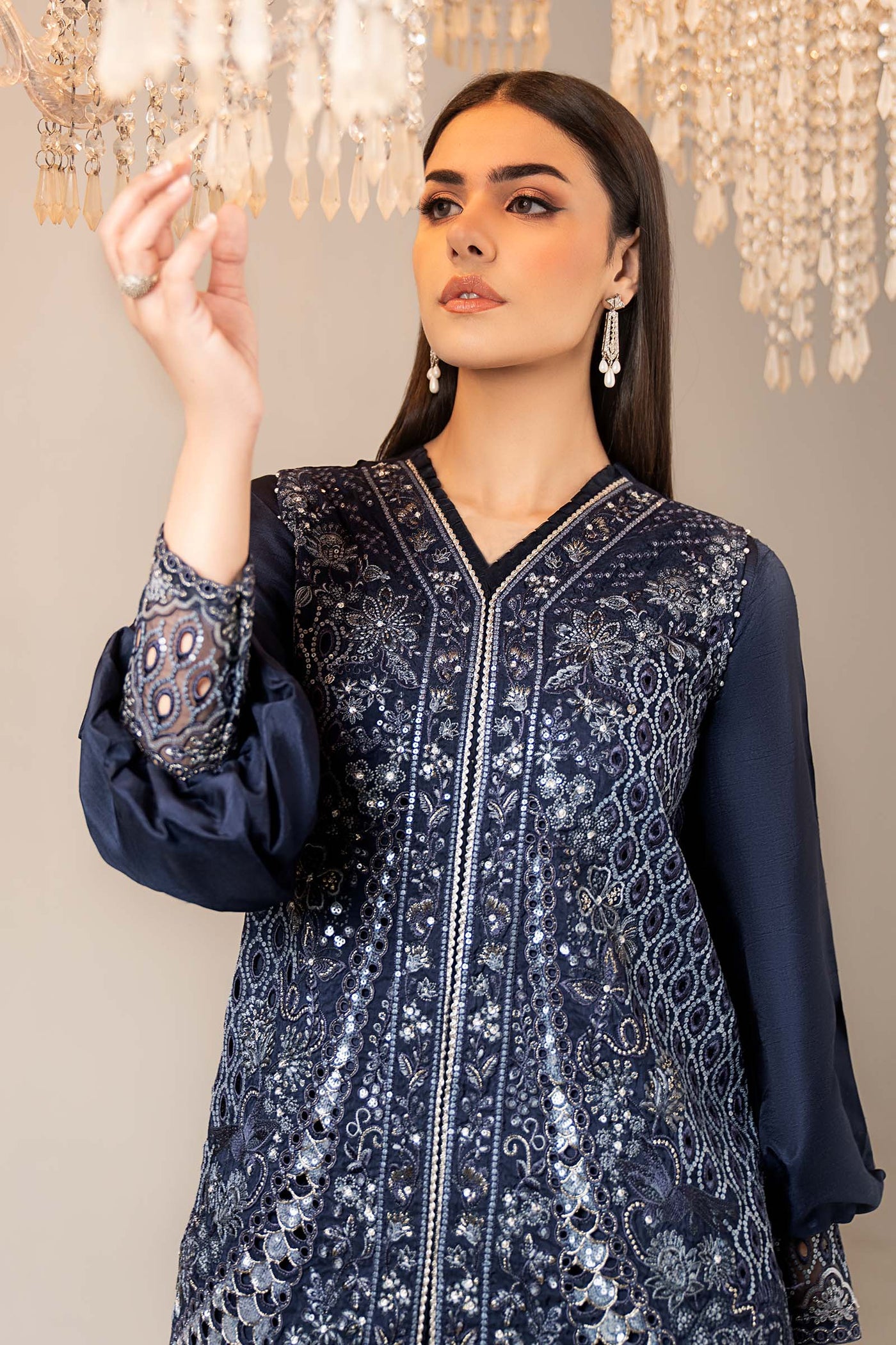 3 Piece Embroidered Raw Silk Suit