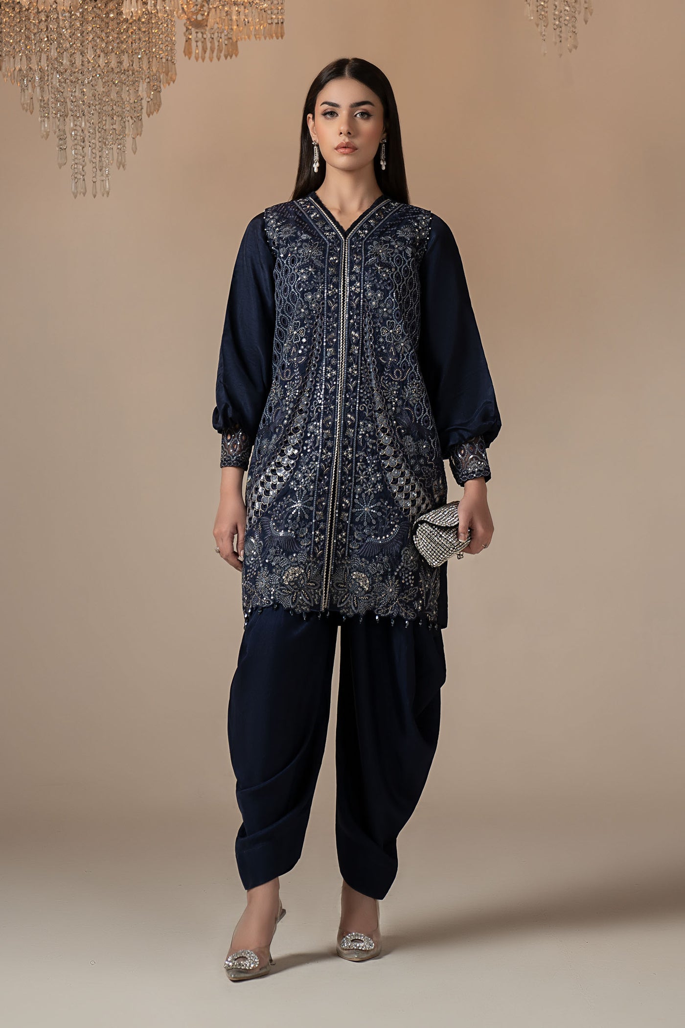 3 Piece Embroidered Raw Silk Suit