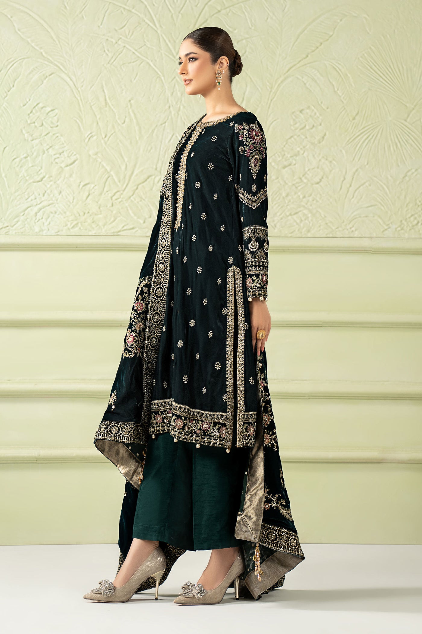 3 Piece Embroidered Velvet Suit