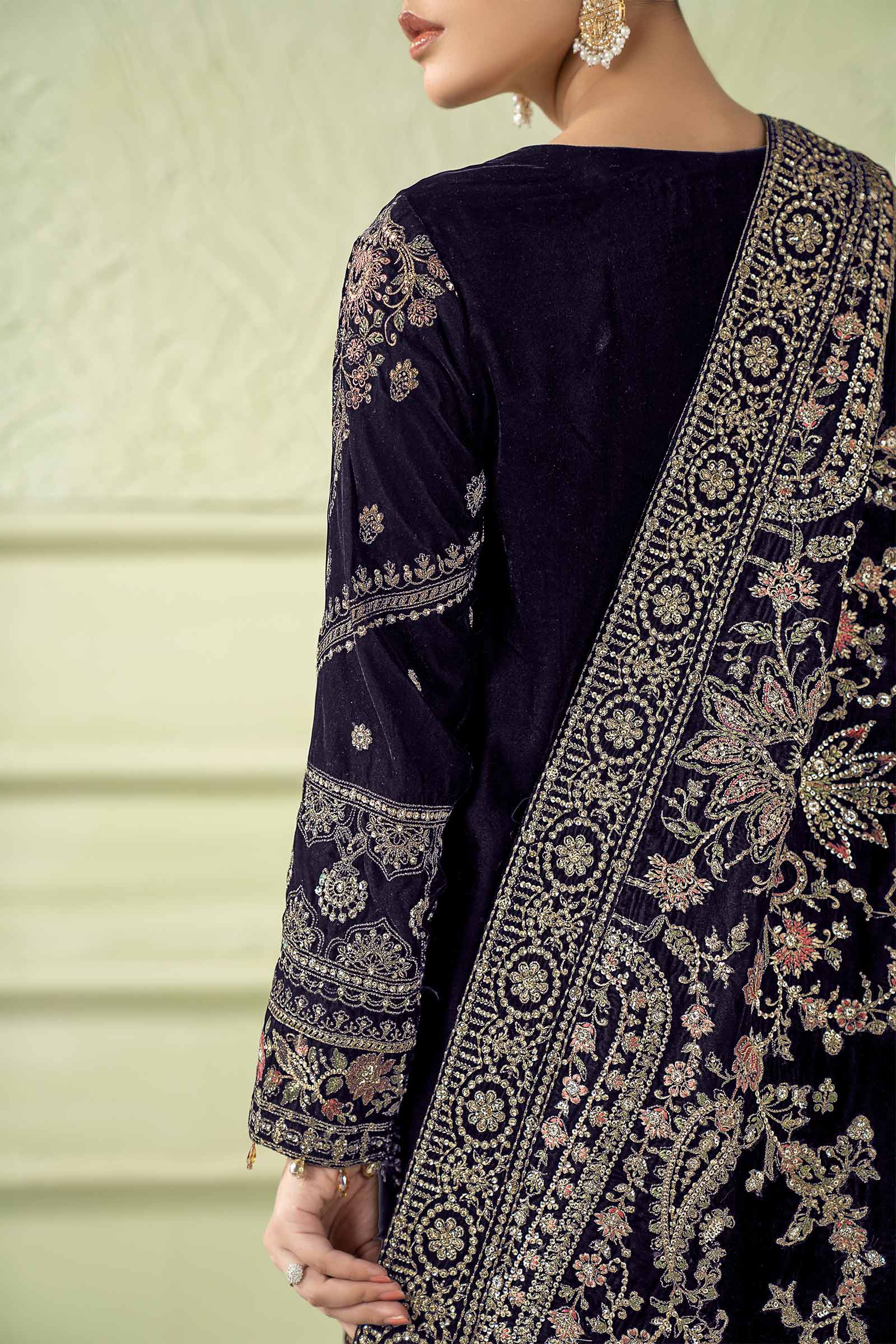 3 Piece Embroidered Velvet Suit