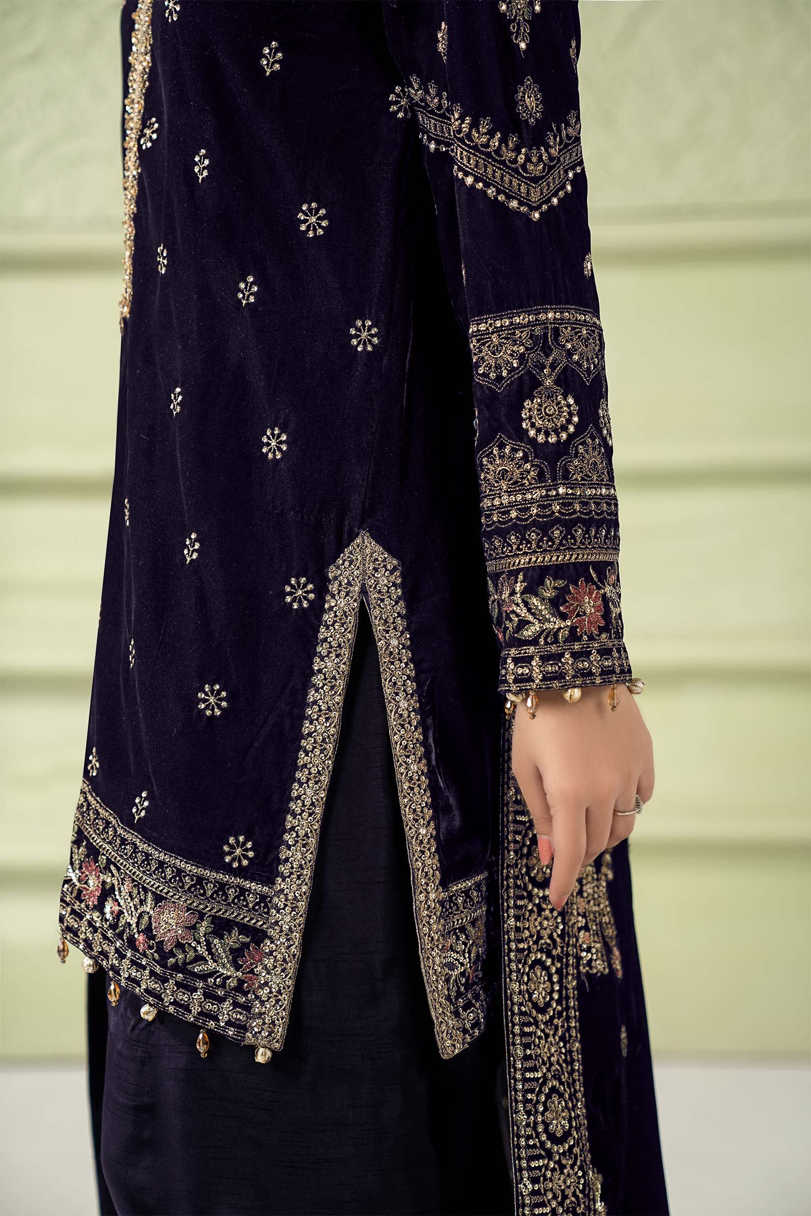3 Piece Embroidered Velvet Suit