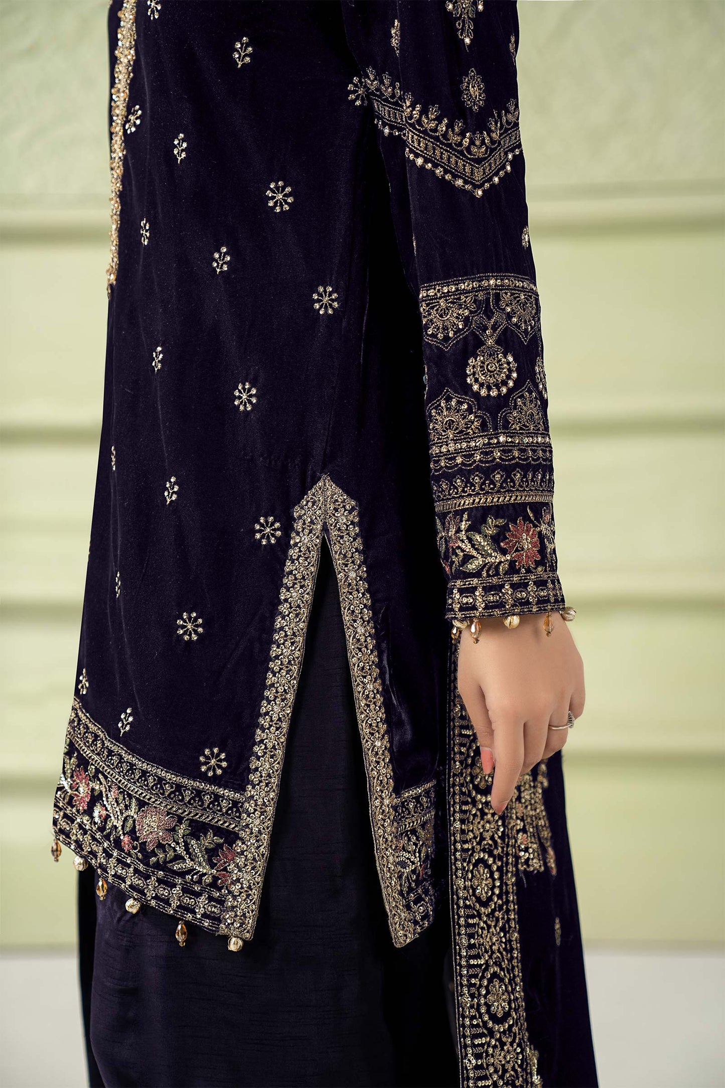 3 Piece Embroidered Velvet Suit