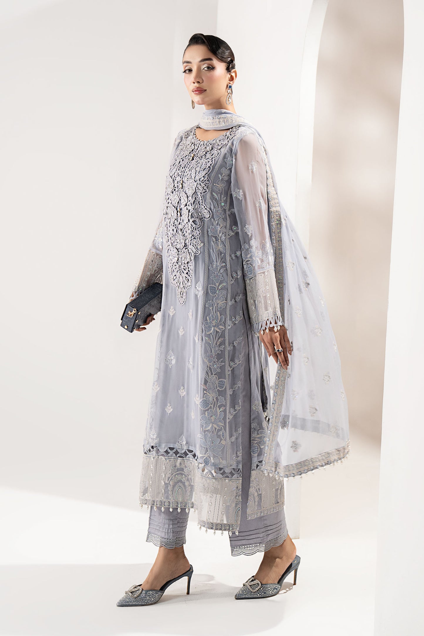 3 Piece Embroidered Chiffon Suit