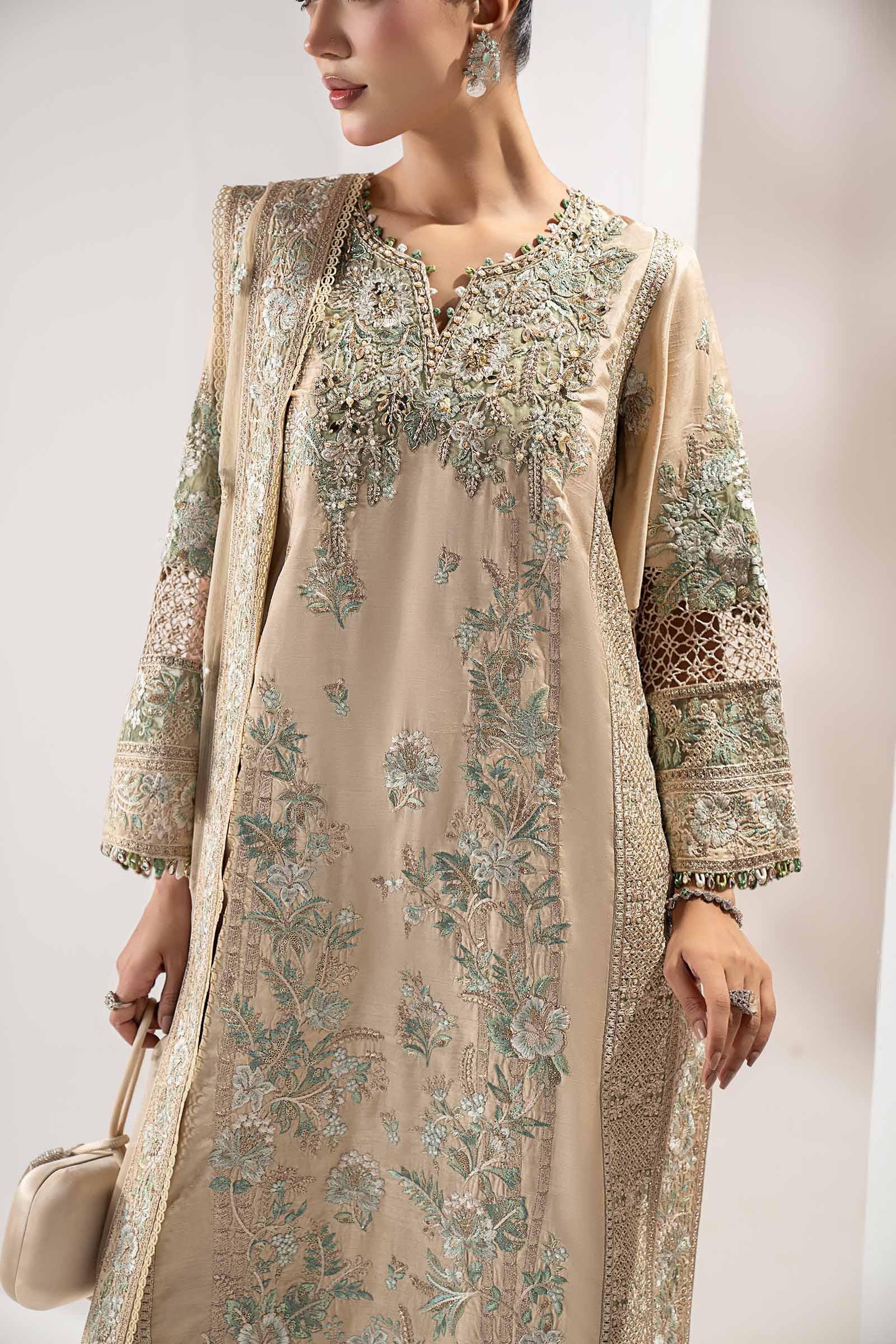 3 Piece Embroidered Raw Silk Suit