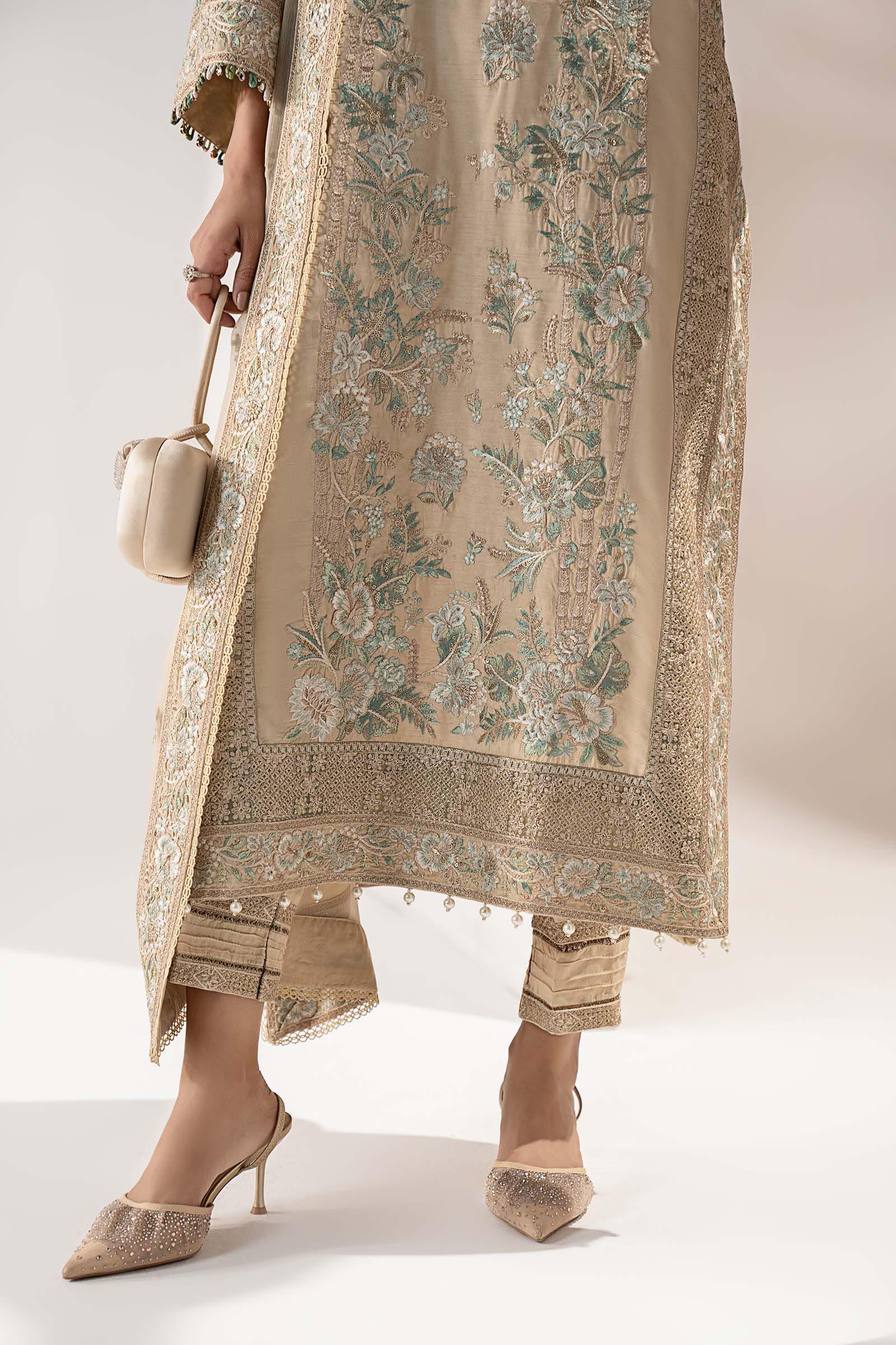 3 Piece Embroidered Raw Silk Suit