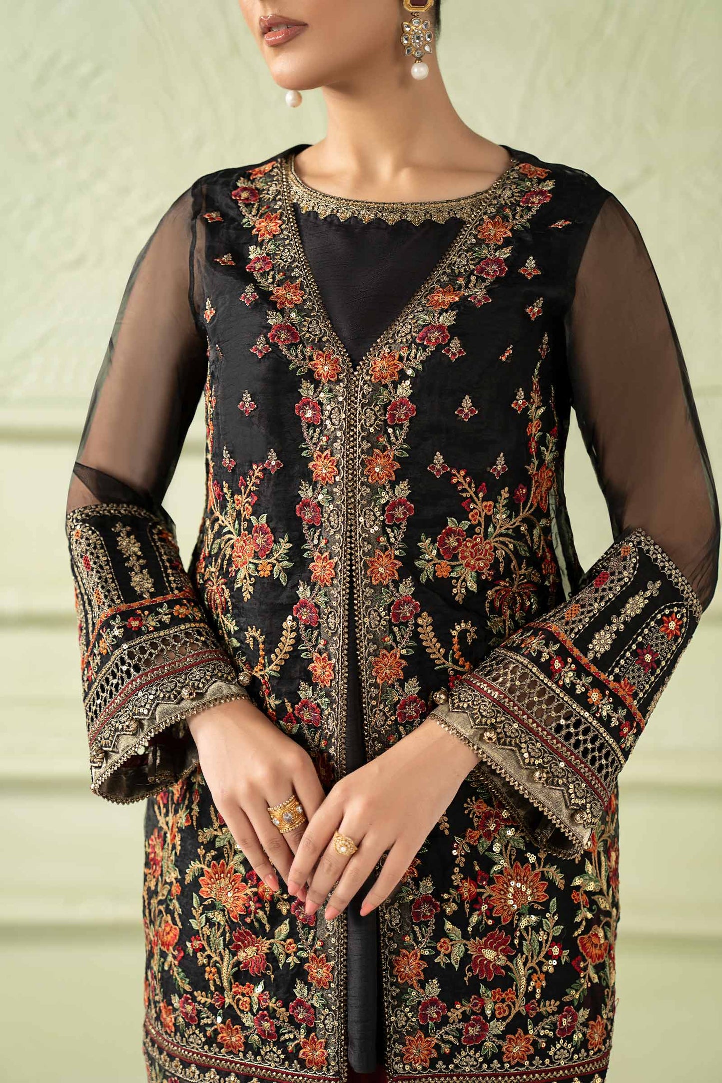 3 Piece Embroidered Organza Suit