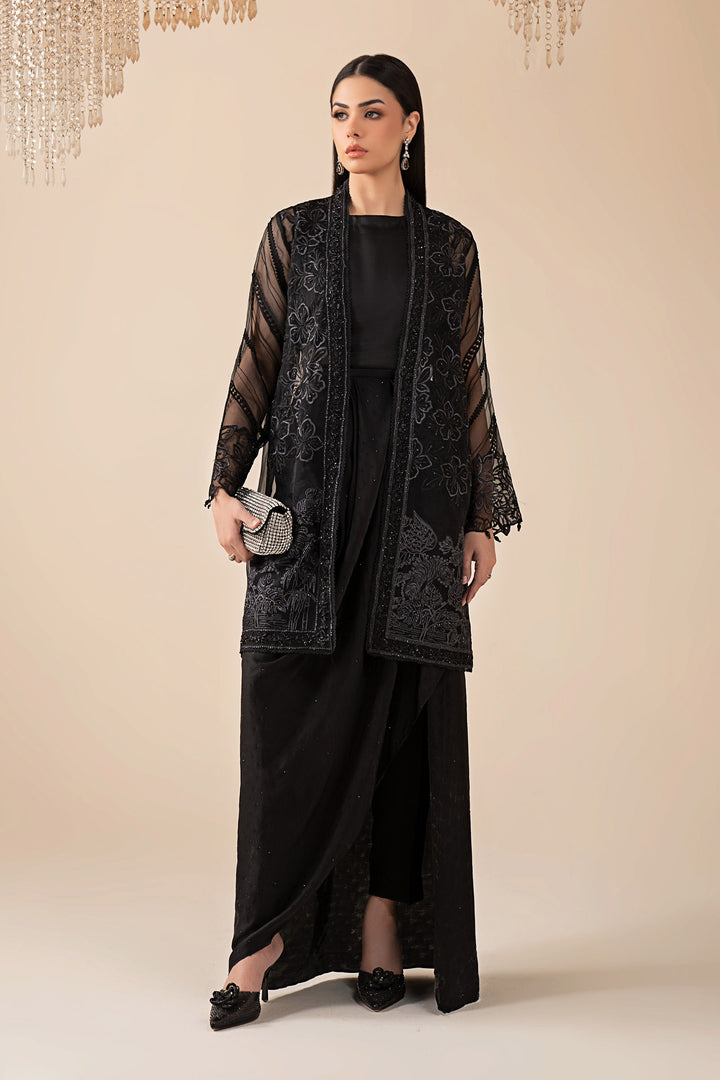 4 Piece Embroidered Organza Suit All Products SFW2557-ESM-BLK