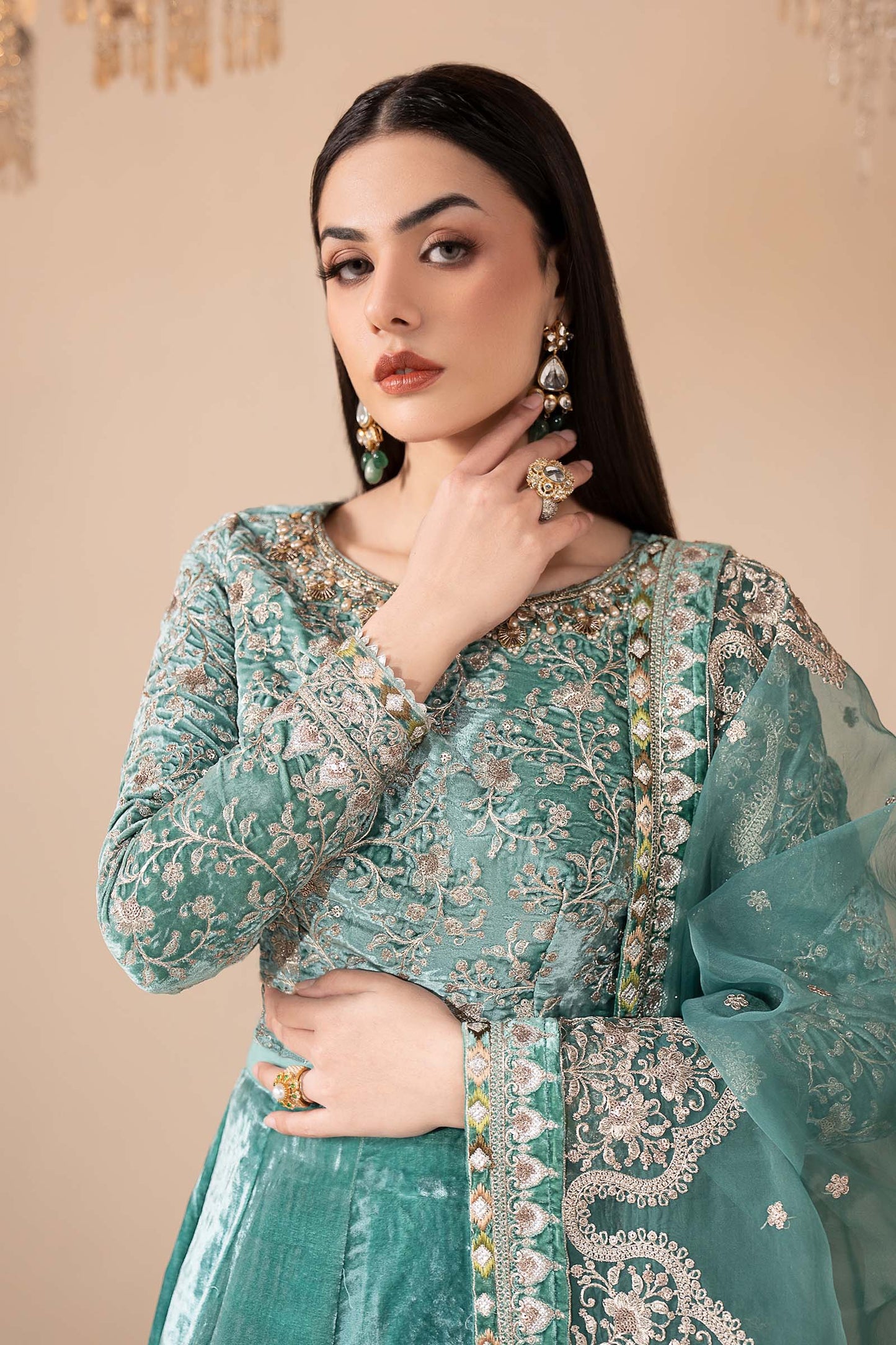 3 Piece Embroidered Velvet Suit