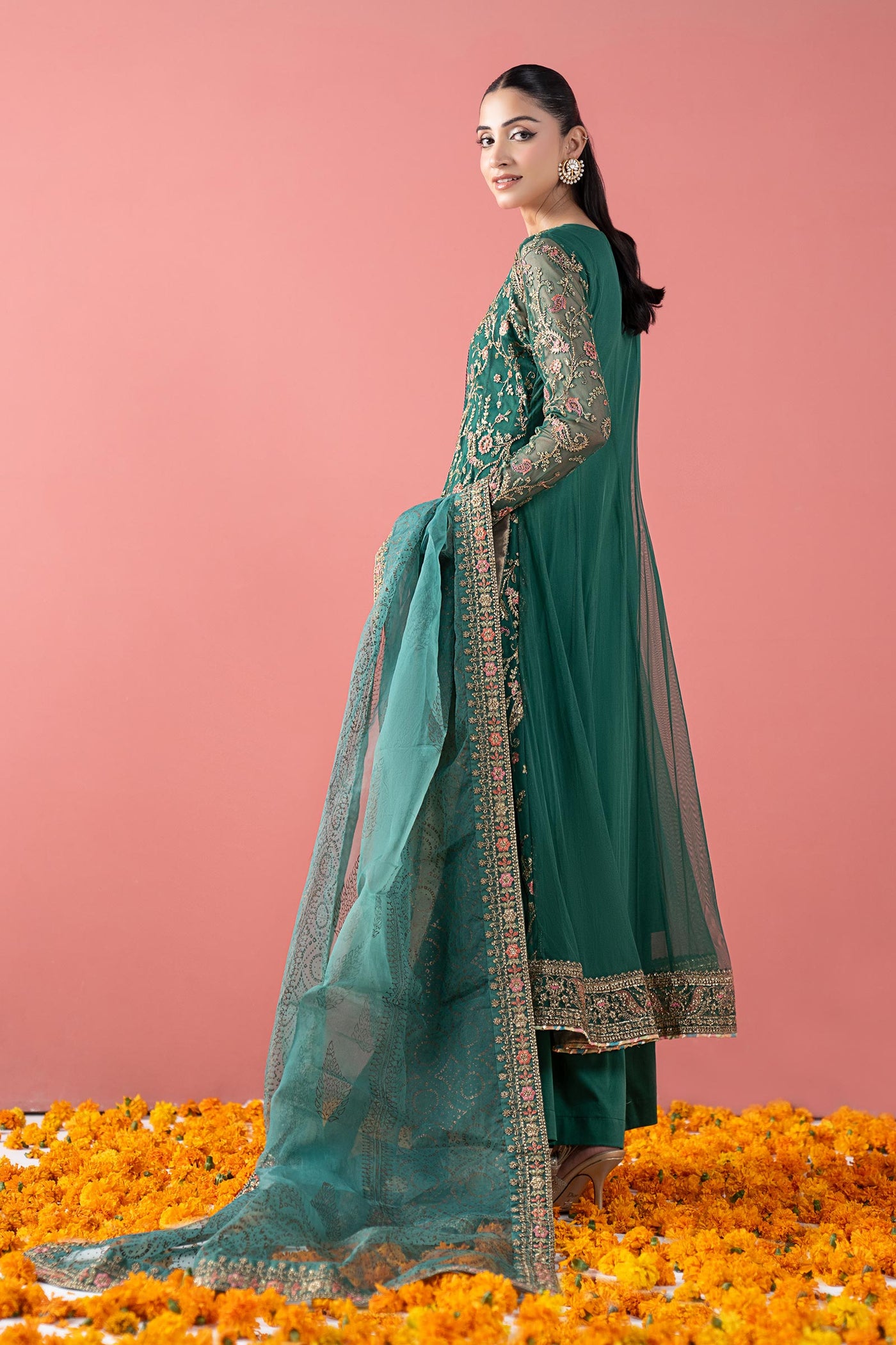 3 Piece Embroidered Net Suit