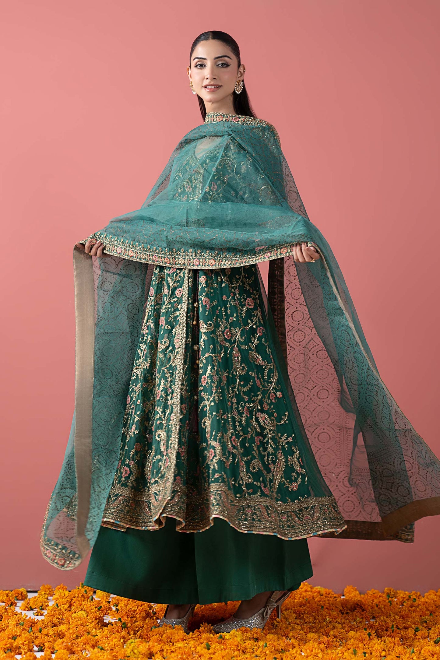 3 Piece Embroidered Net Suit