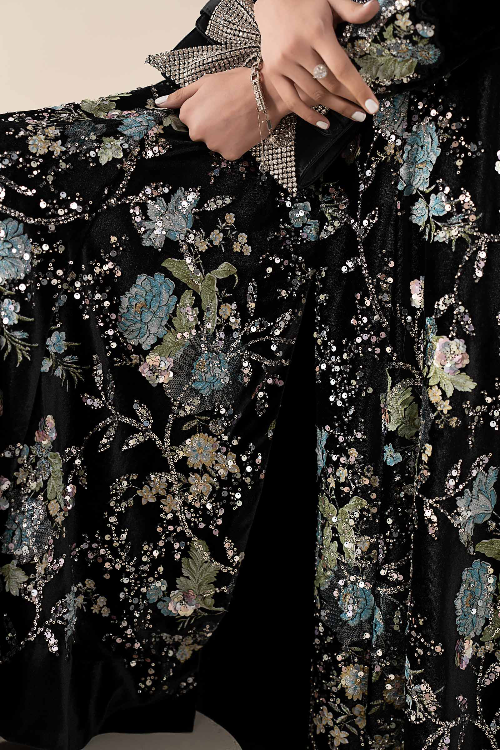 3 Piece Embroidered Velvet Suit