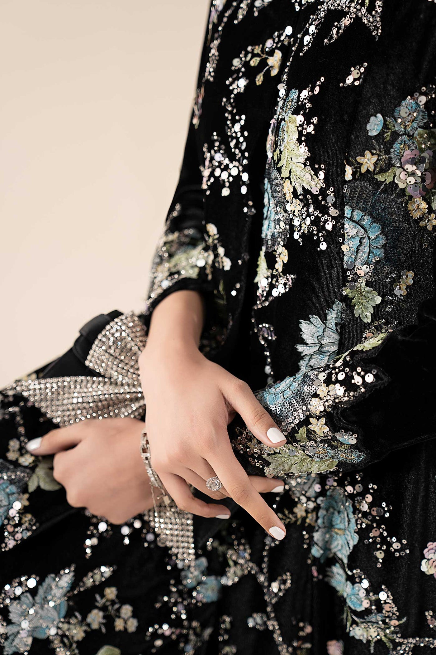 3 Piece Embroidered Velvet Suit