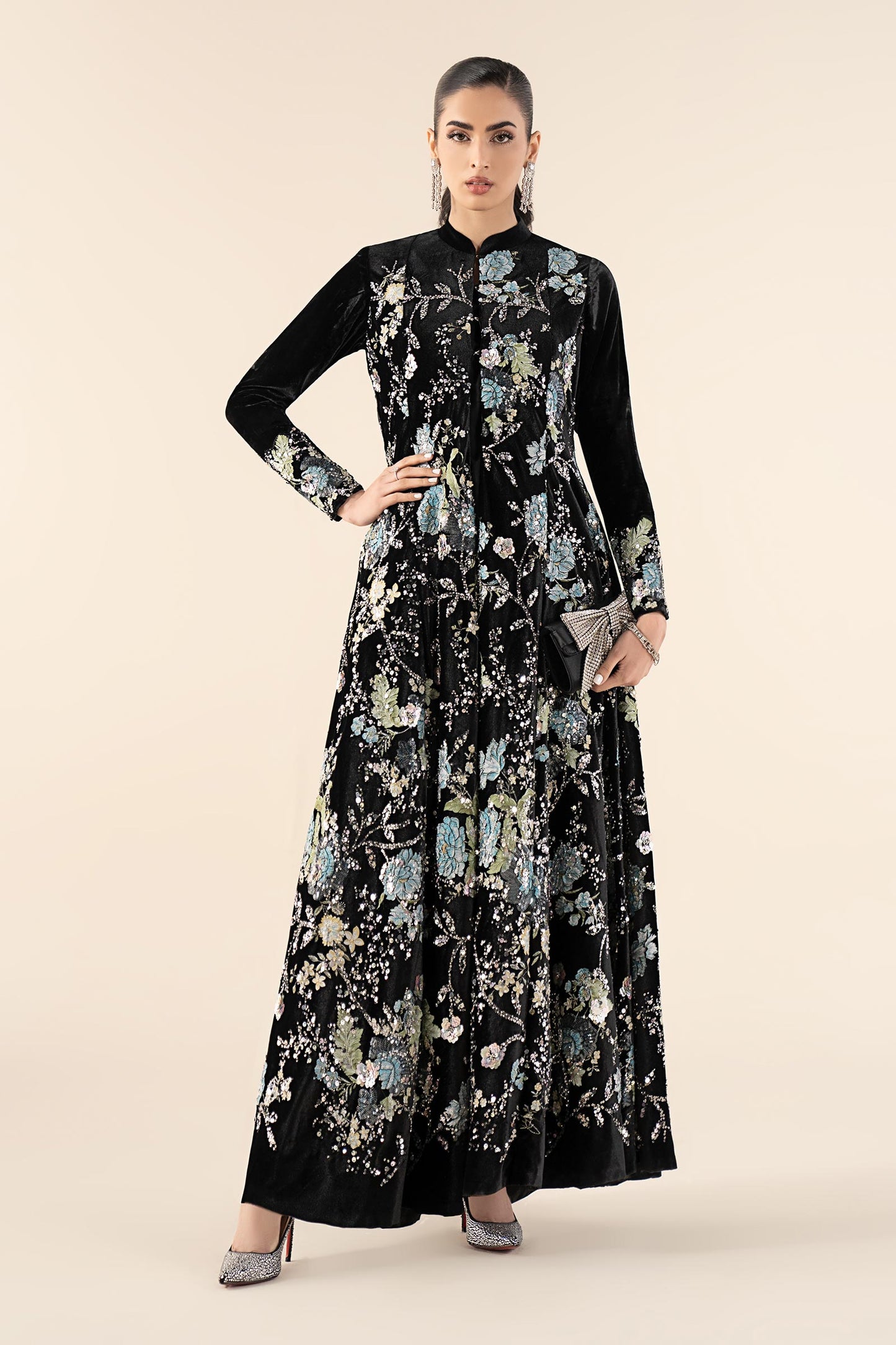 3 Piece Embroidered Velvet Suit