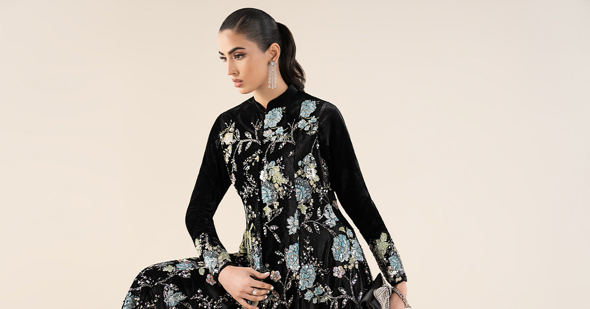 3 Piece Embroidered Velvet Suit