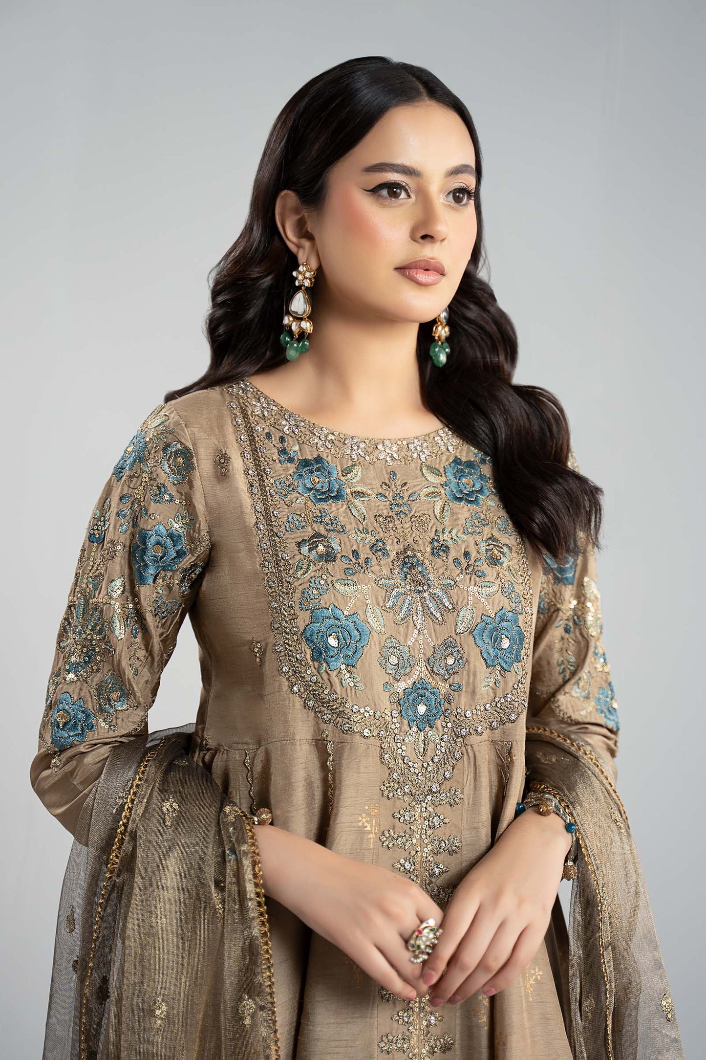 3 Piece Embroidered Raw Silk Suit