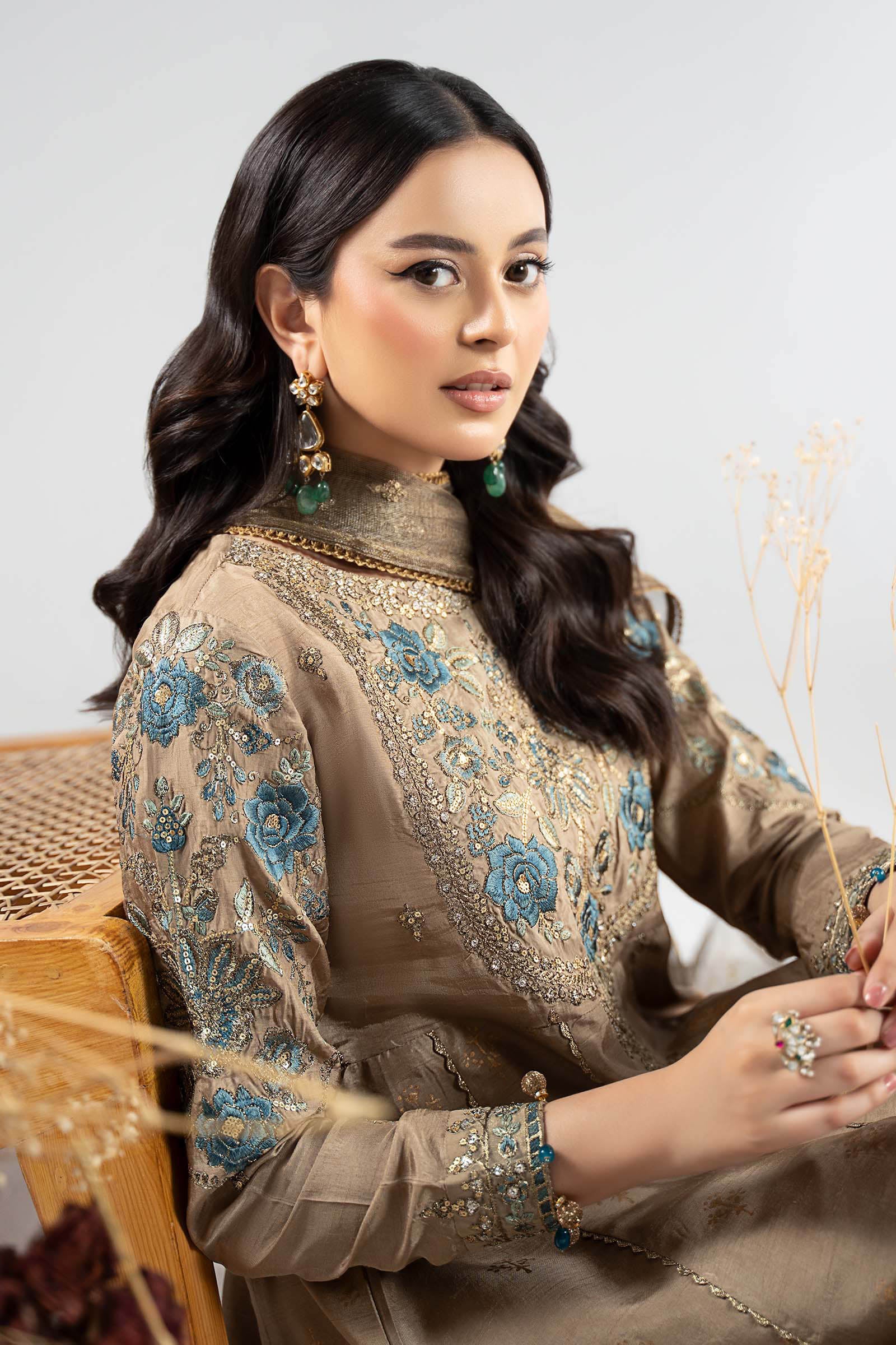 3 Piece Embroidered Raw Silk Suit