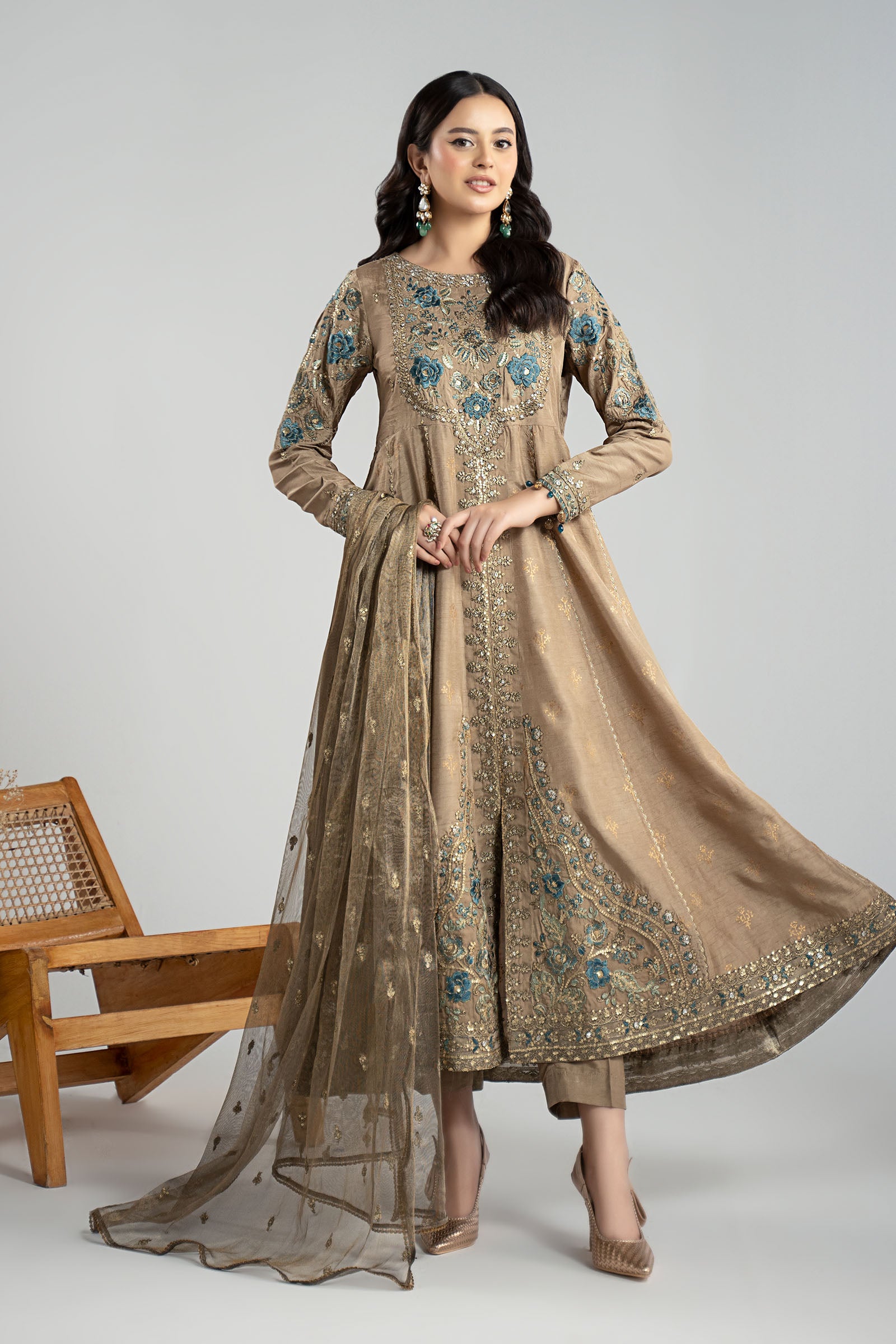 3 Piece Embroidered Raw Silk Suit