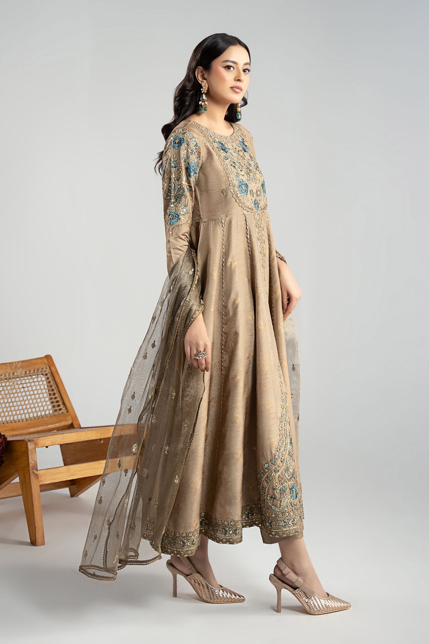 3 Piece Embroidered Raw Silk Suit