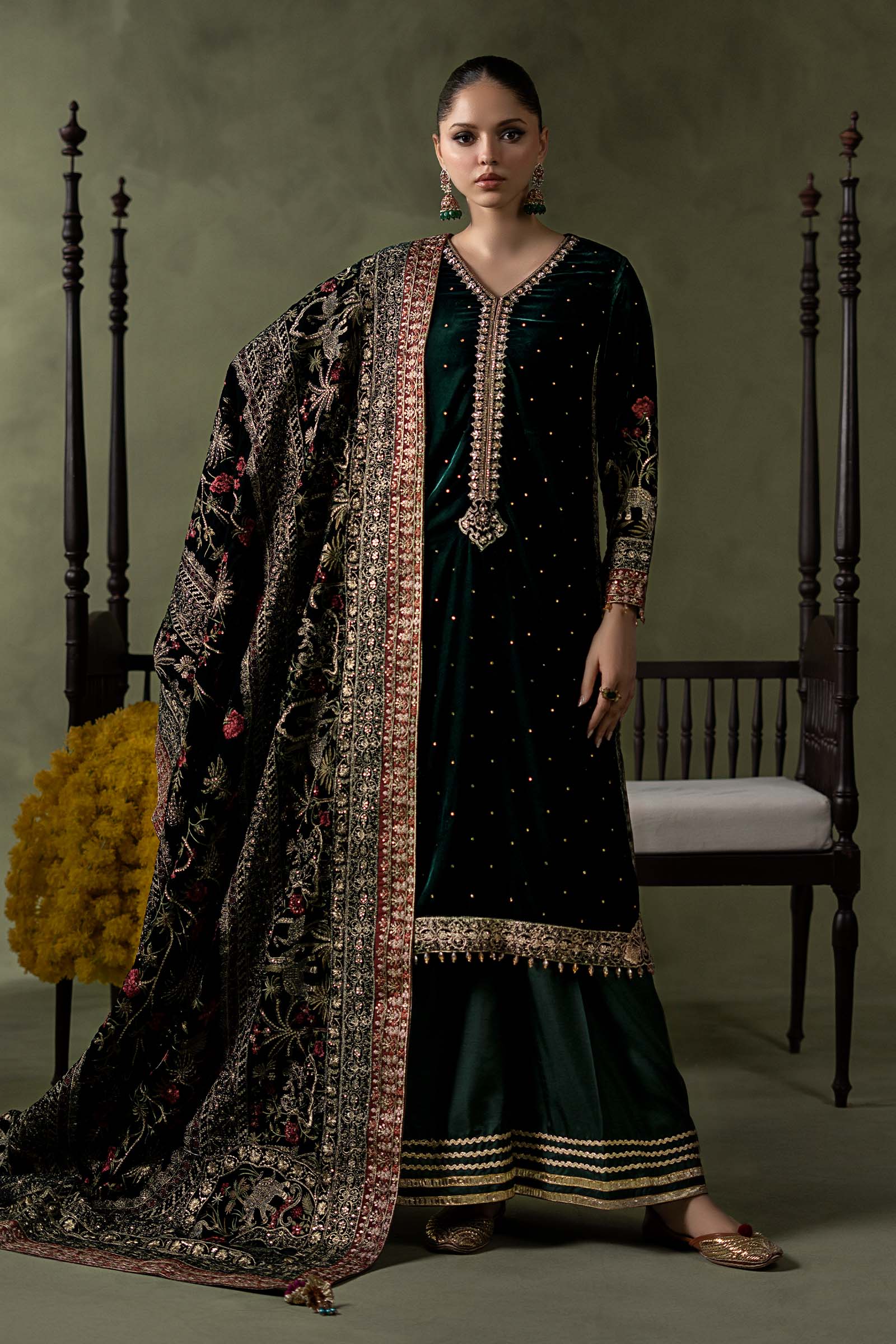 3 Piece Embroidered Velvet Suit