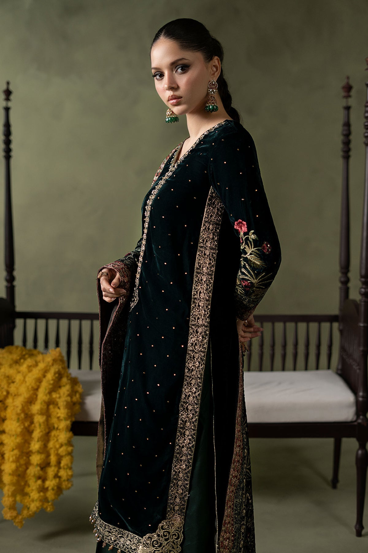 3 Piece Embroidered Velvet Suit