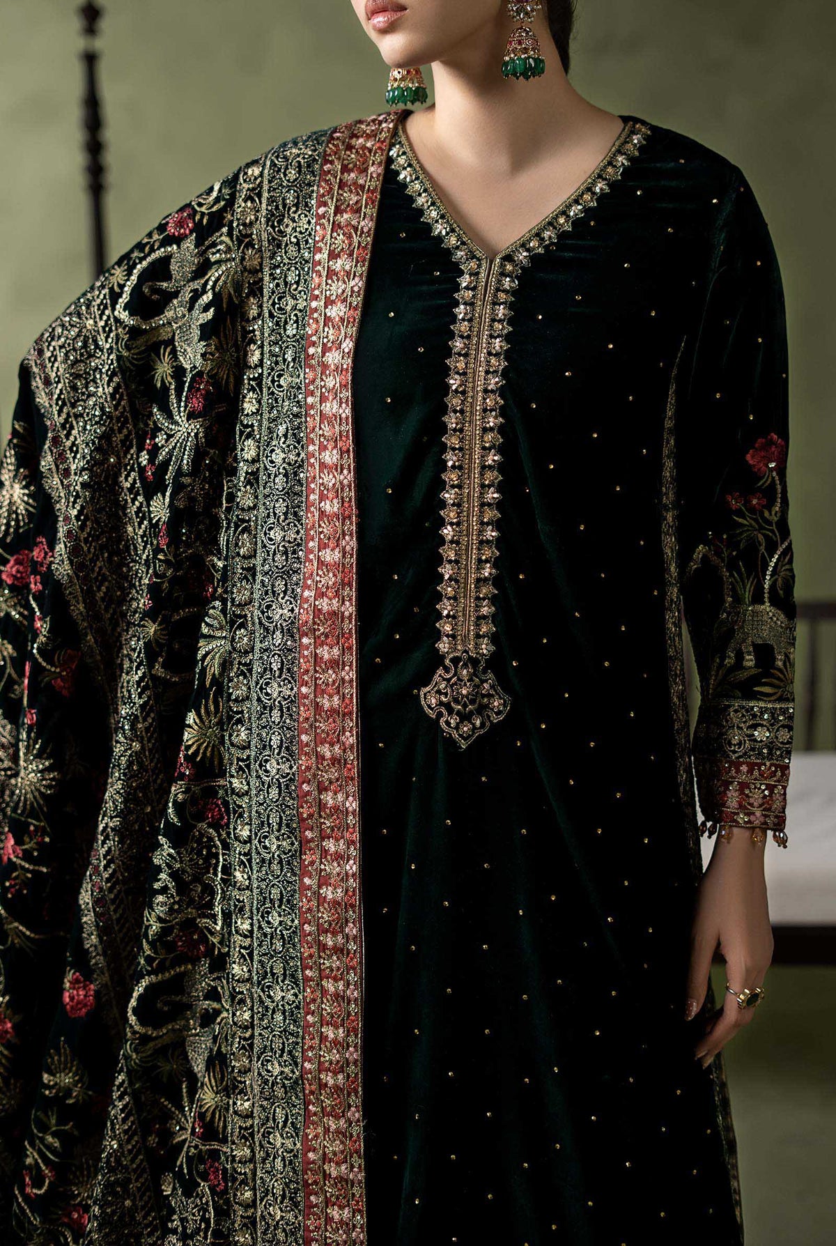 3 Piece Embroidered Velvet Suit