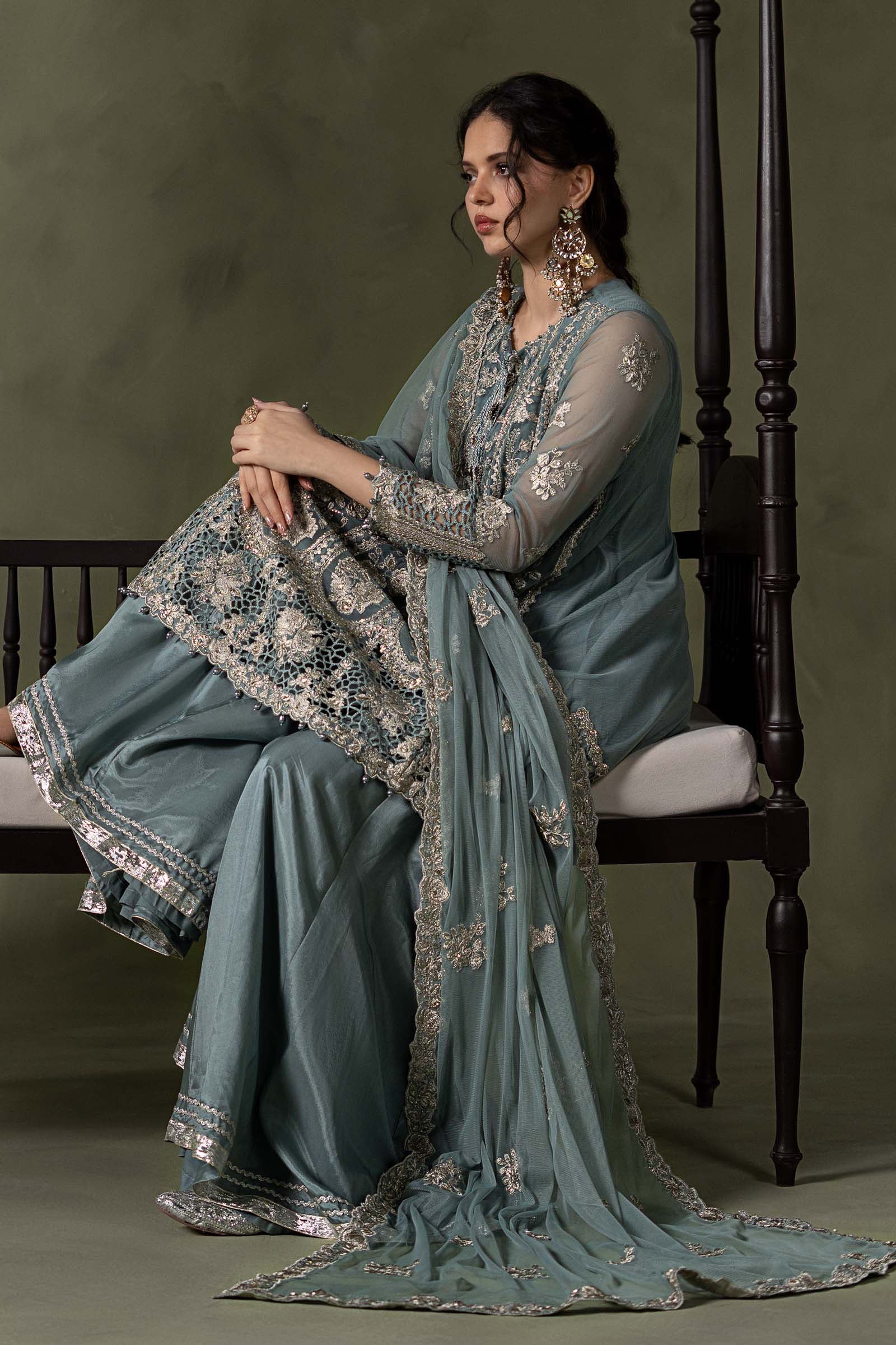 3 Piece Embroidered Net Suit