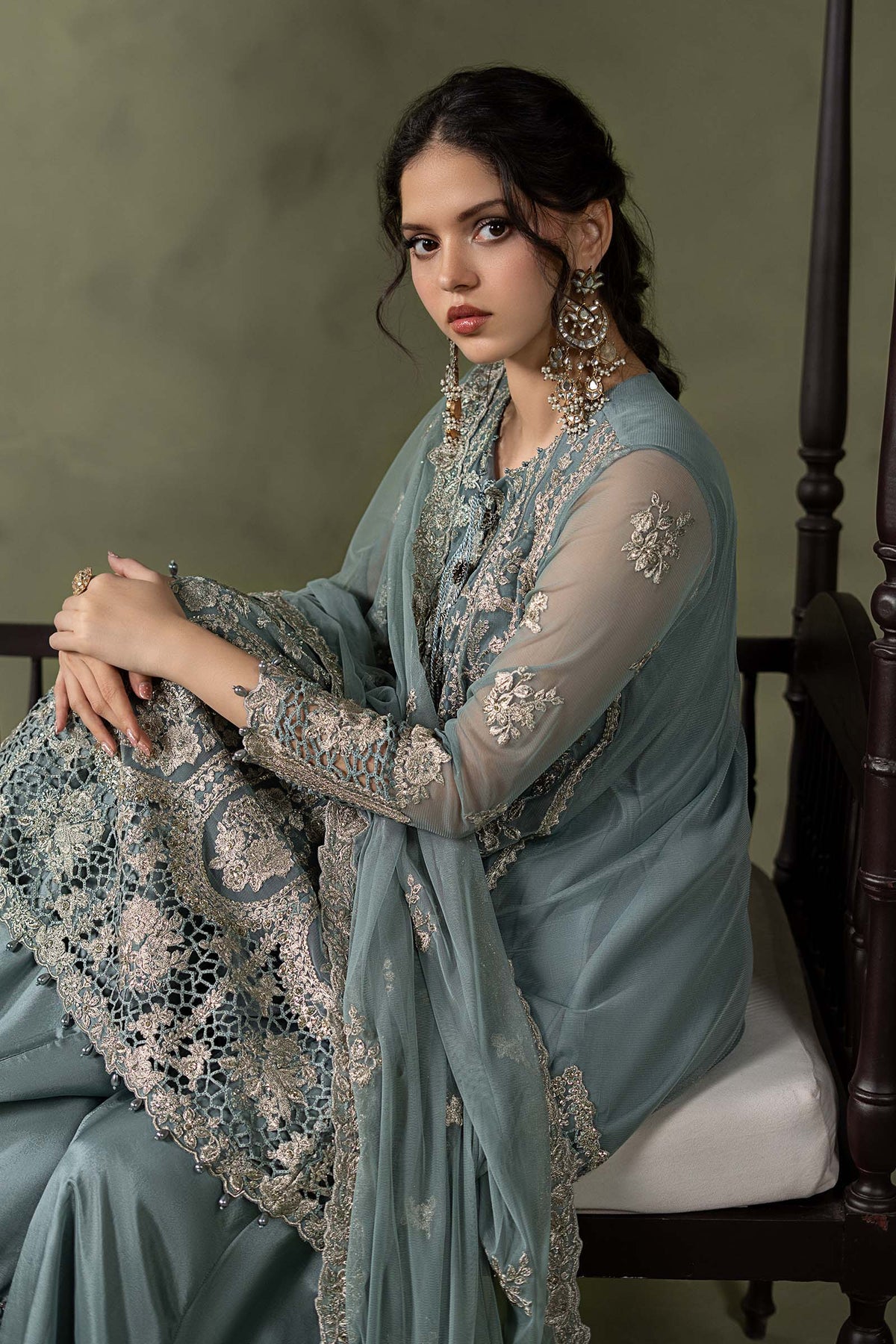 3 Piece Embroidered Net Suit