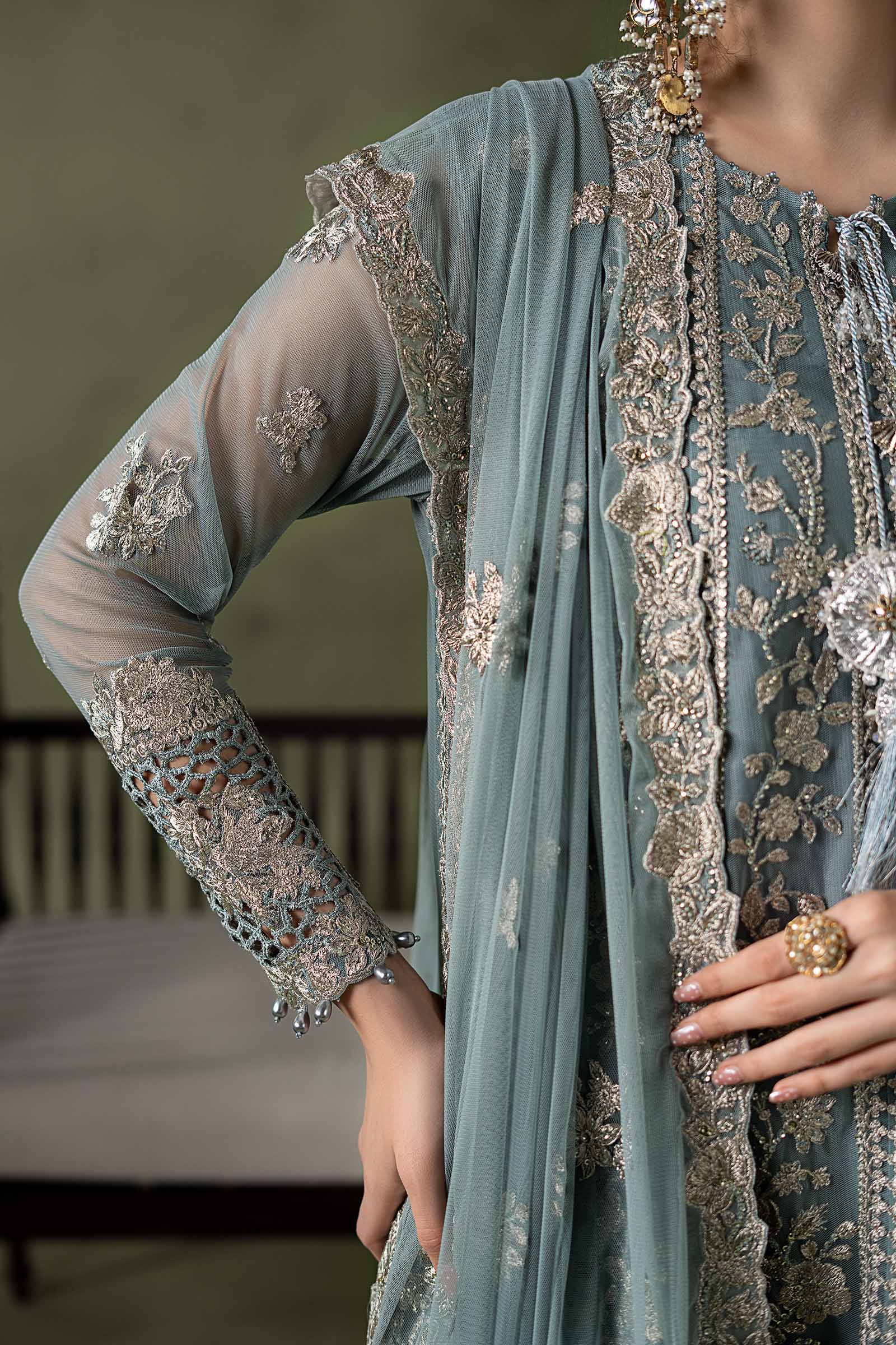 3 Piece Embroidered Net Suit
