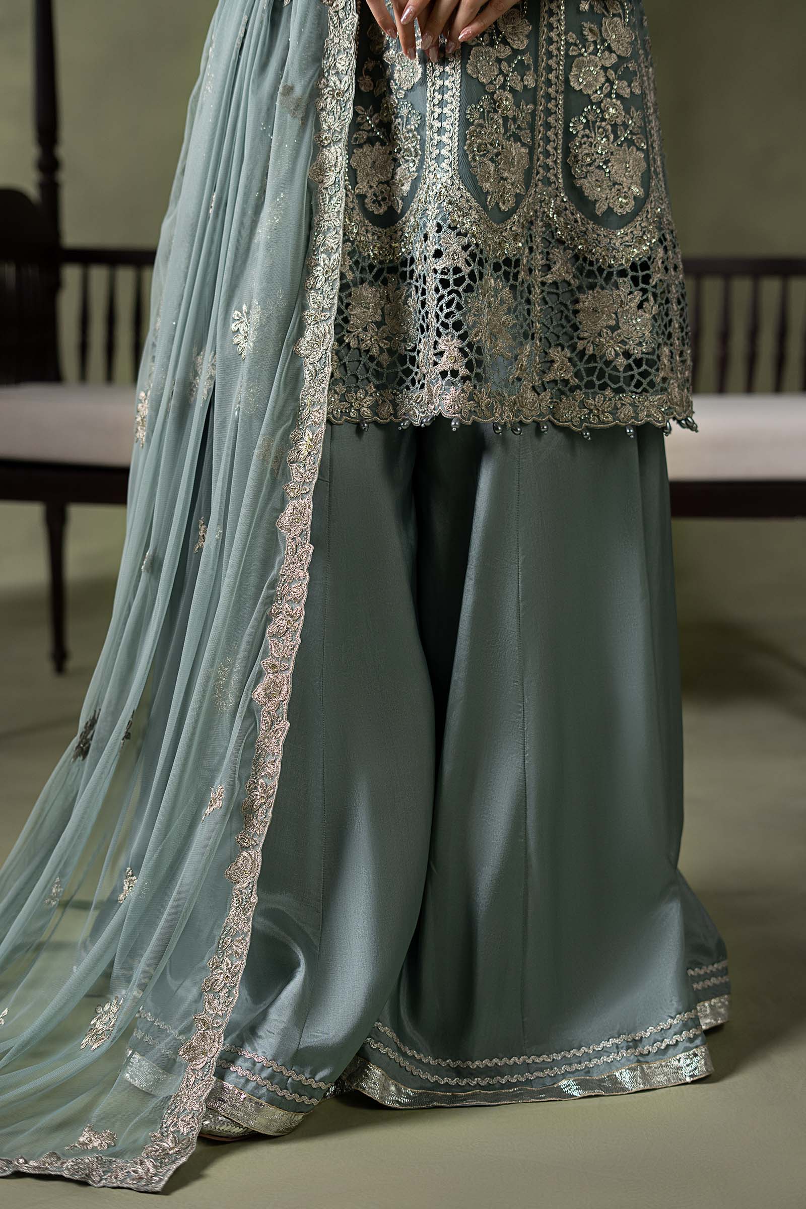 3 Piece Embroidered Net Suit