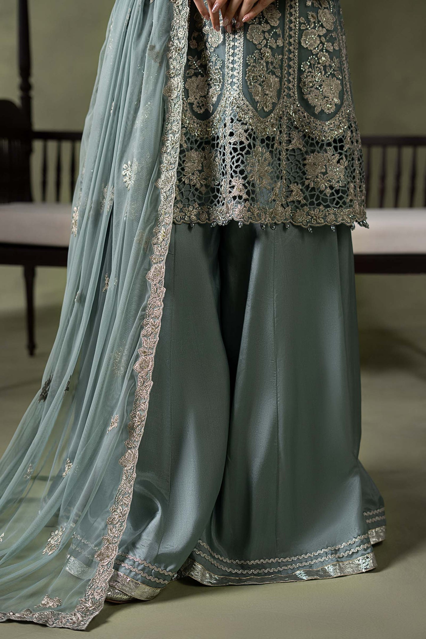 3 Piece Embroidered Net Suit