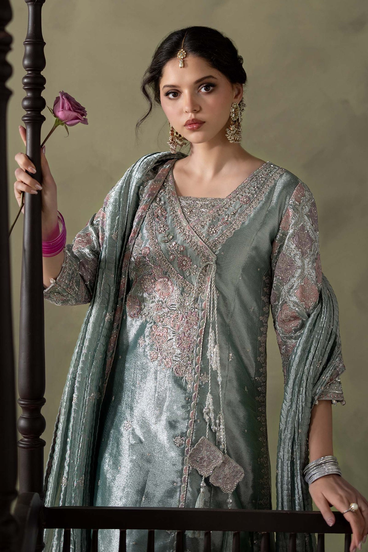 3 Piece Embroidered Zari Tissue Suit