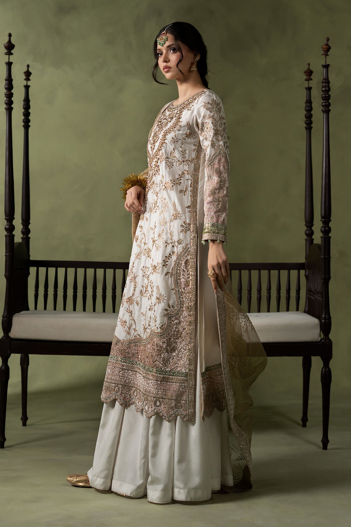 3 Piece Embroidered Raw Silk Suit