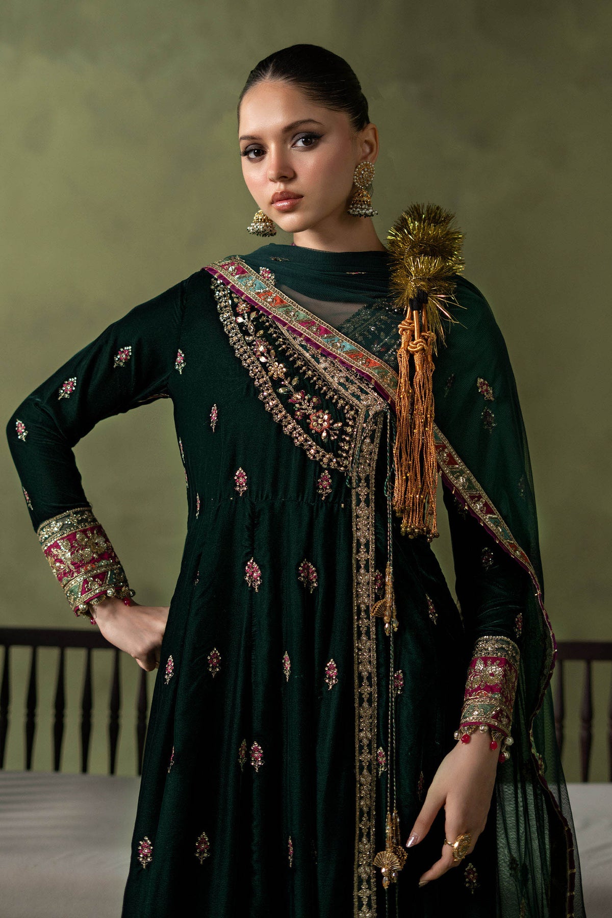 3 Piece Embroidered Velvet Suit
