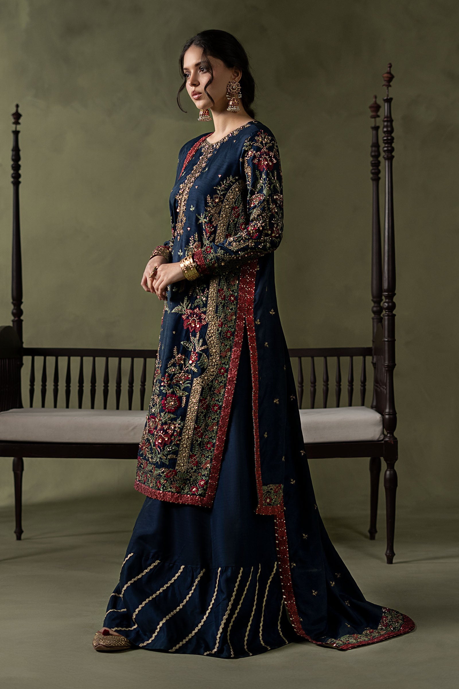 3 Piece Embellished Raw Silk Suit