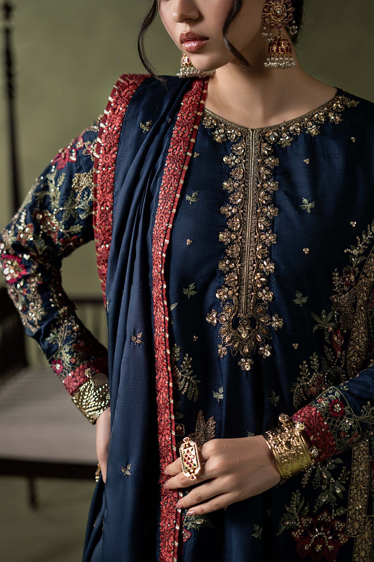 3 Piece Embellished Raw Silk Suit