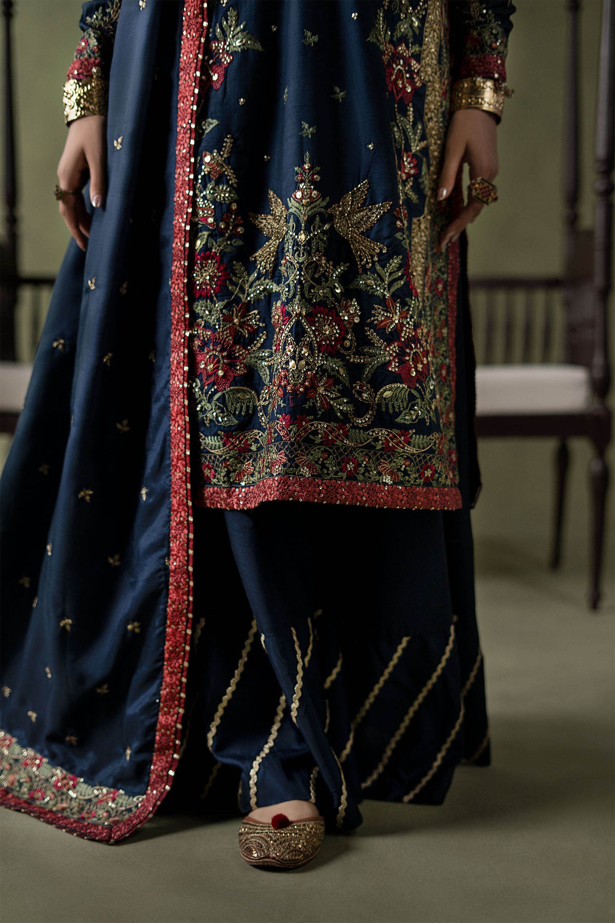 3 Piece Embellished Raw Silk Suit