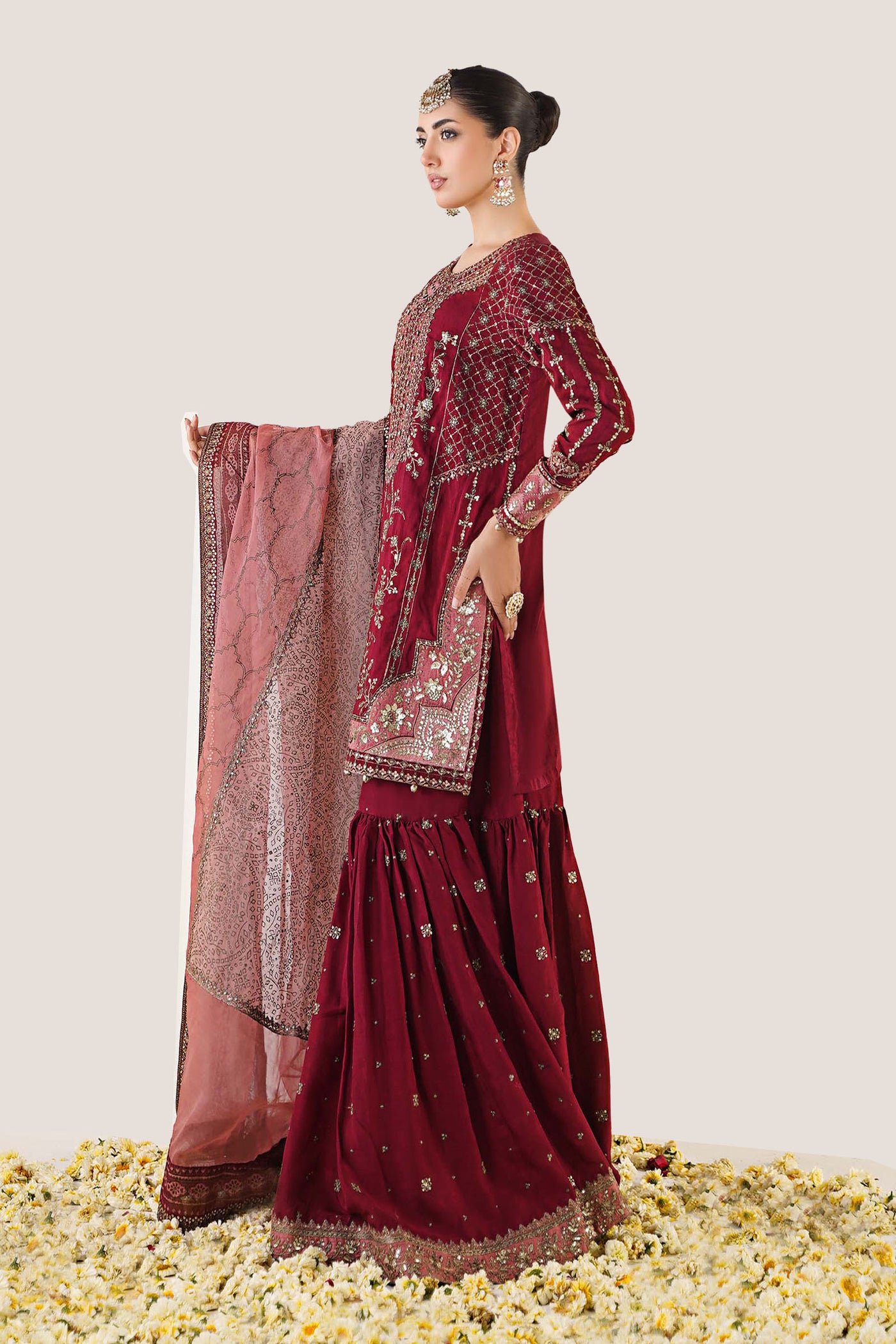 3 Piece Embroidered Raw Silk Suit