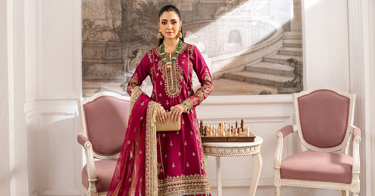 3 Piece Embroidered Raw Silk Suit | SF-EA25-02