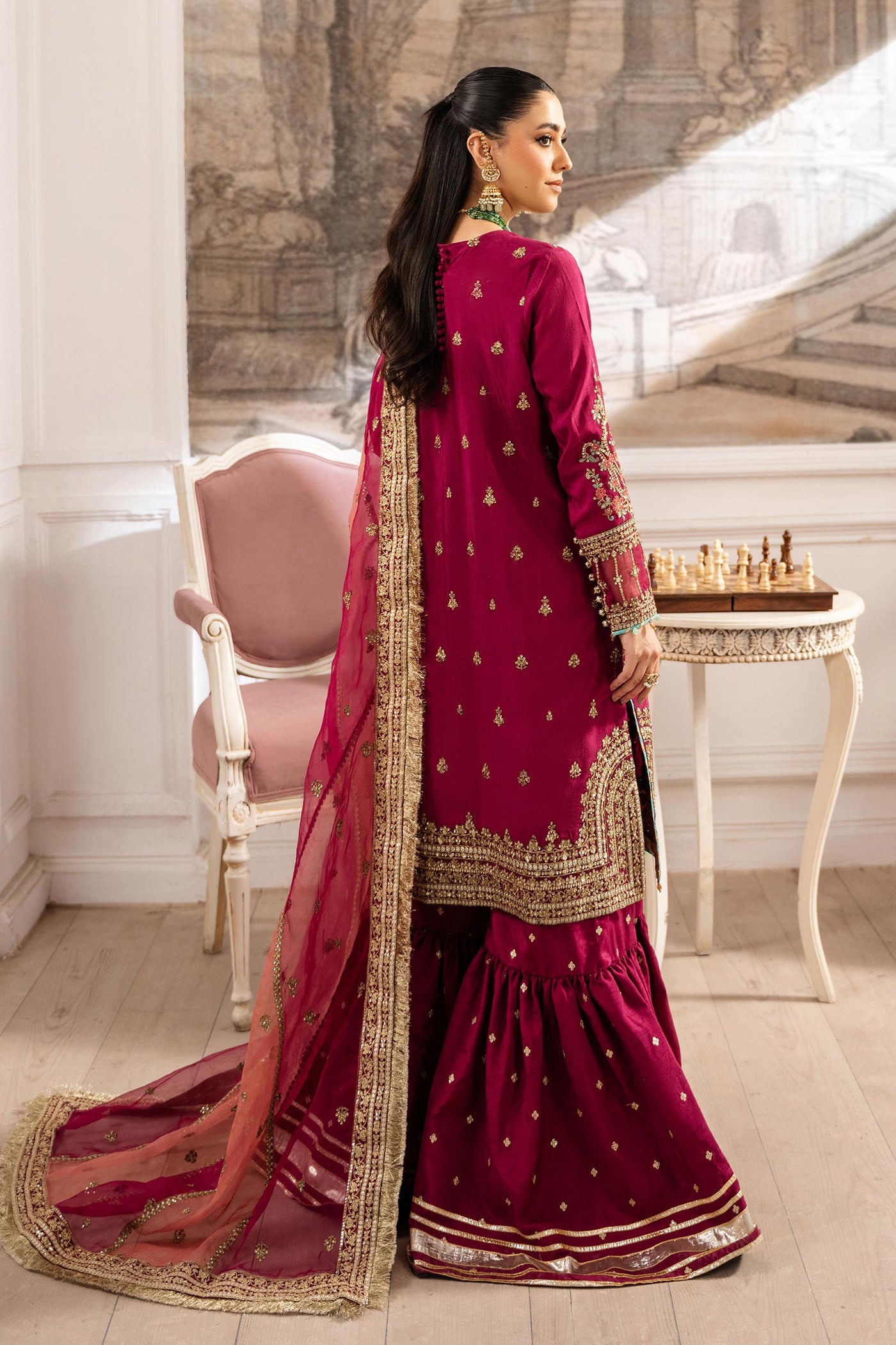 3 Piece Embroidered Raw Silk Suit | SF-EA25-02