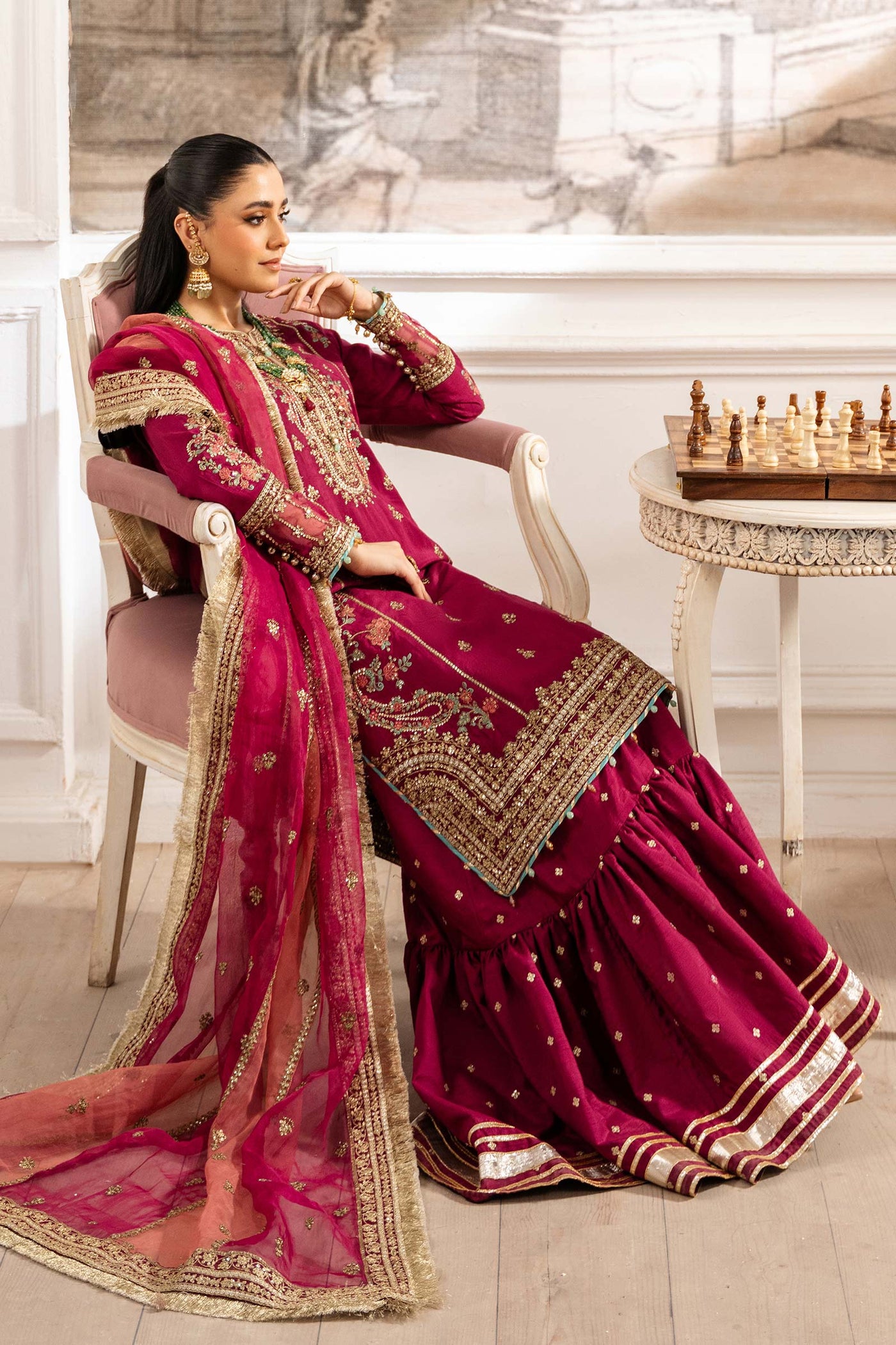 3 Piece Embroidered Raw Silk Suit | SF-EA25-02