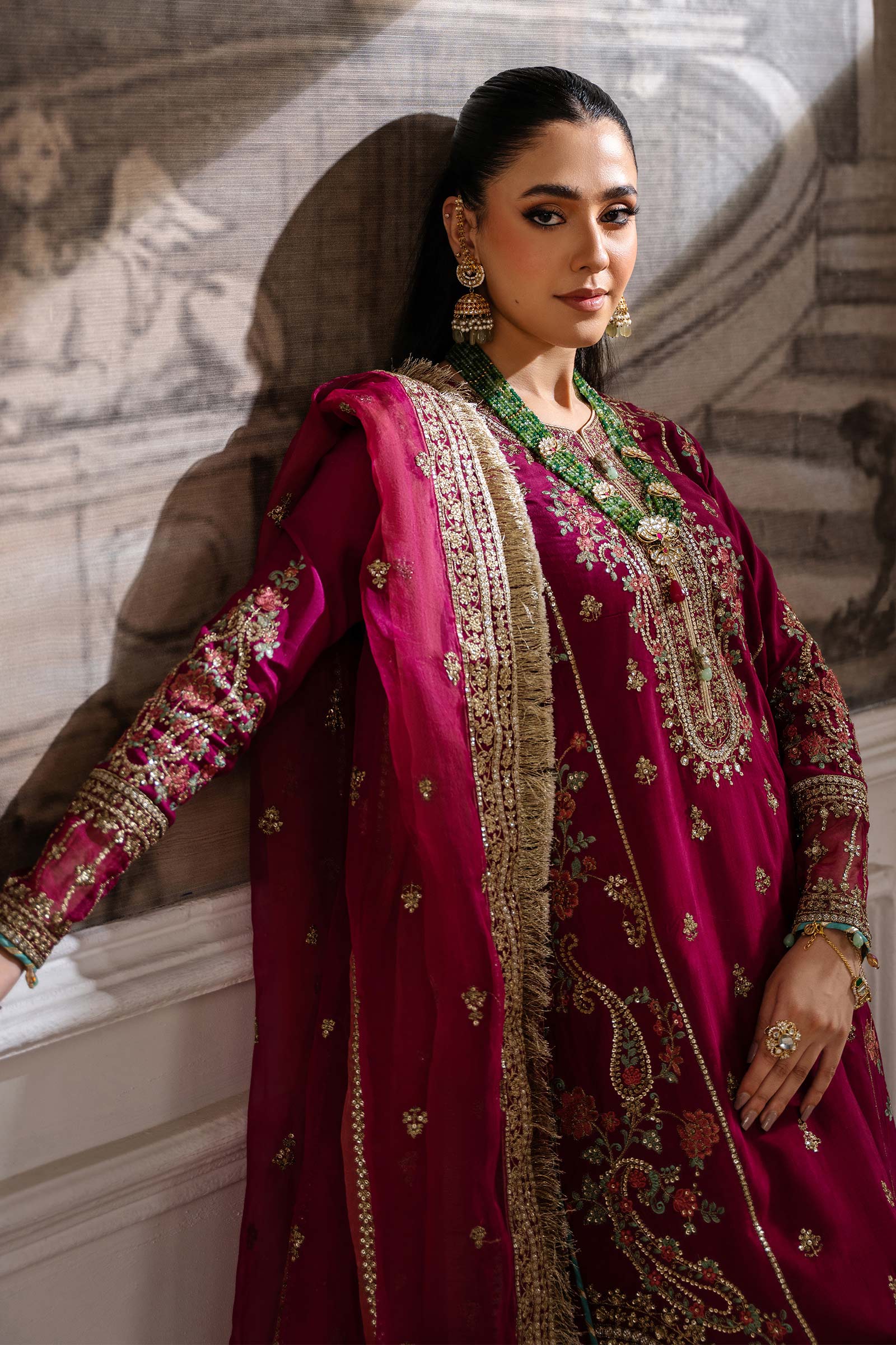 3 Piece Embroidered Raw Silk Suit