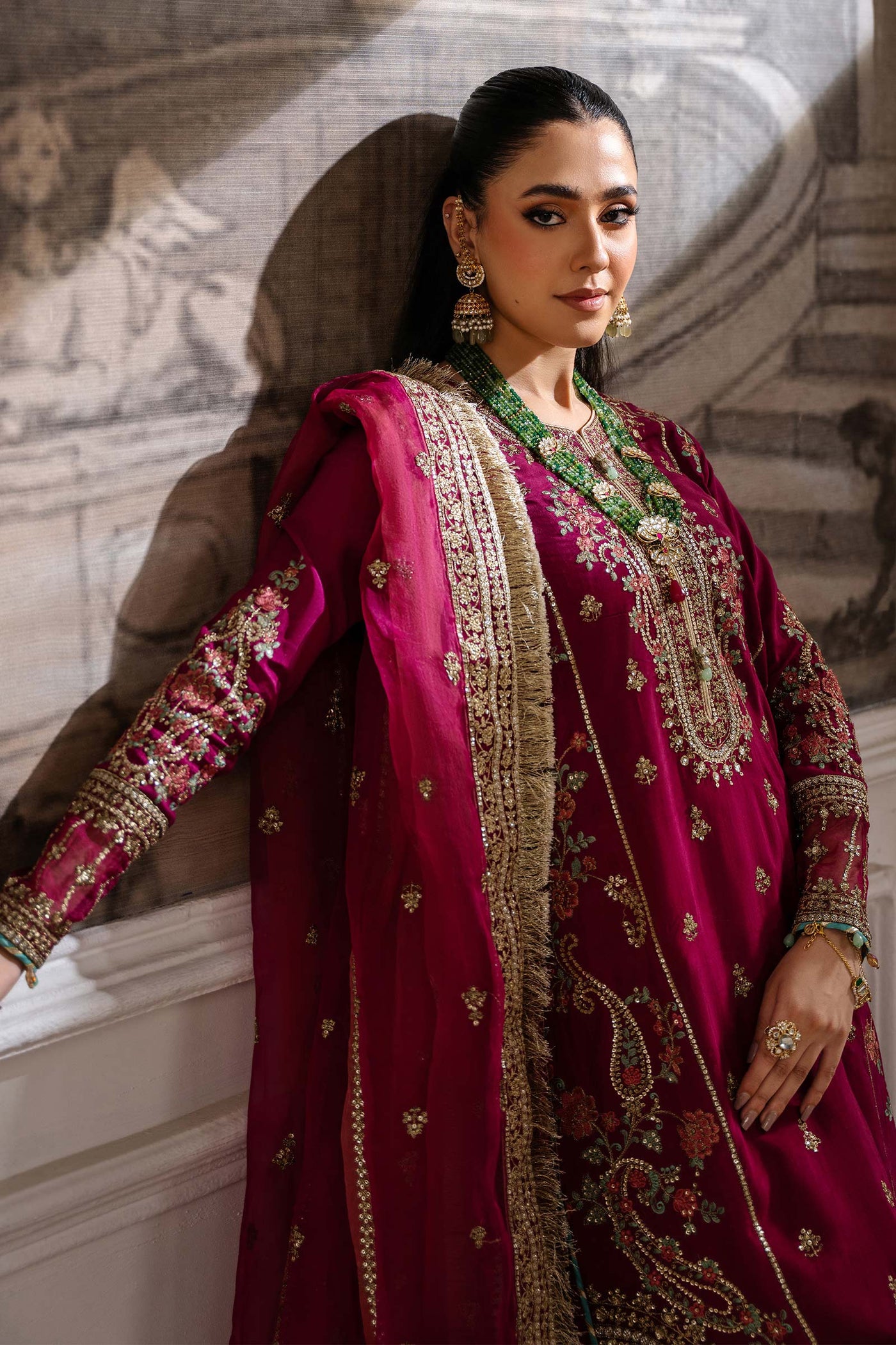 3 Piece Embroidered Raw Silk Suit | SF-EA25-02