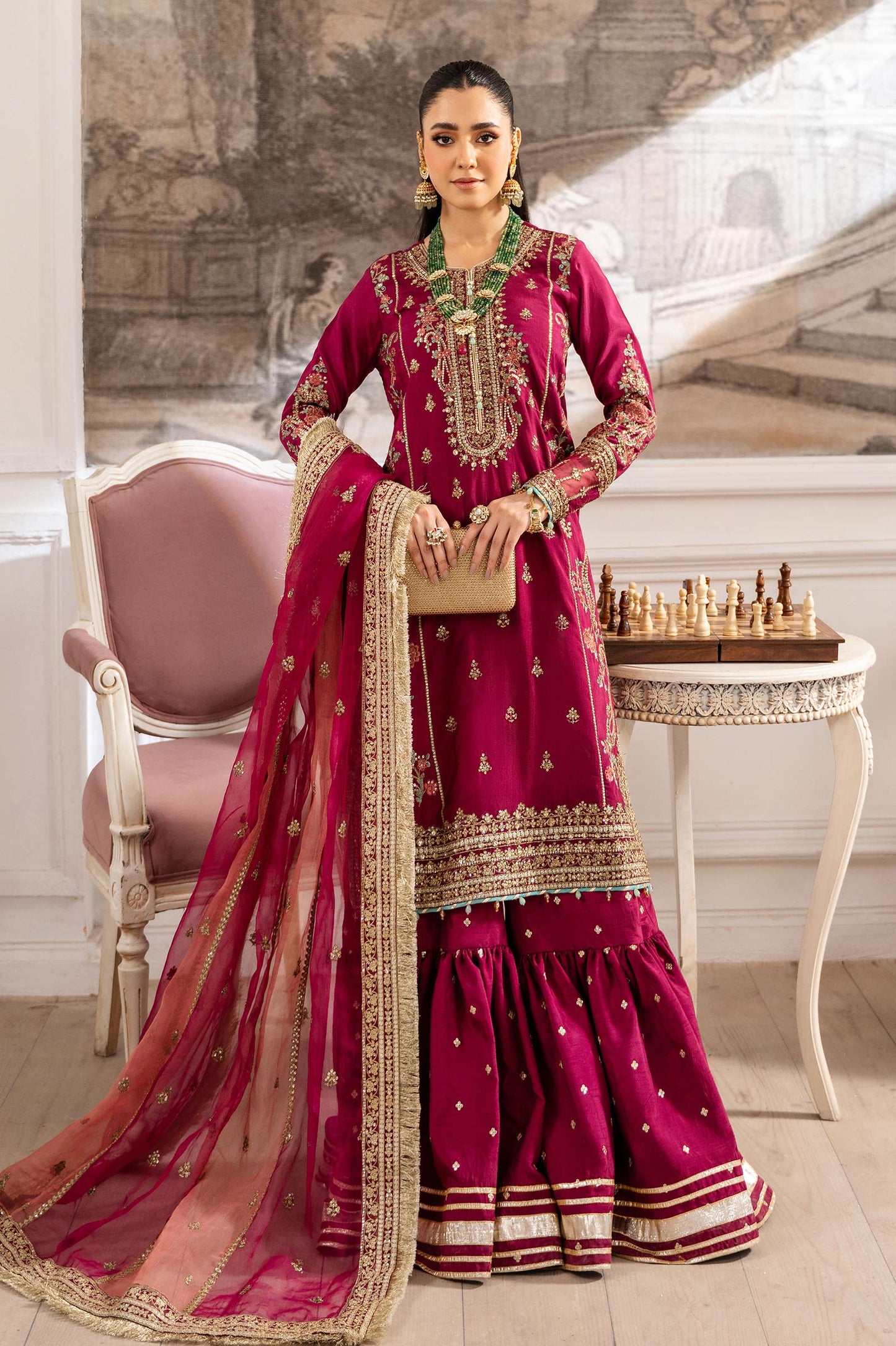 3 Piece Embroidered Raw Silk Suit