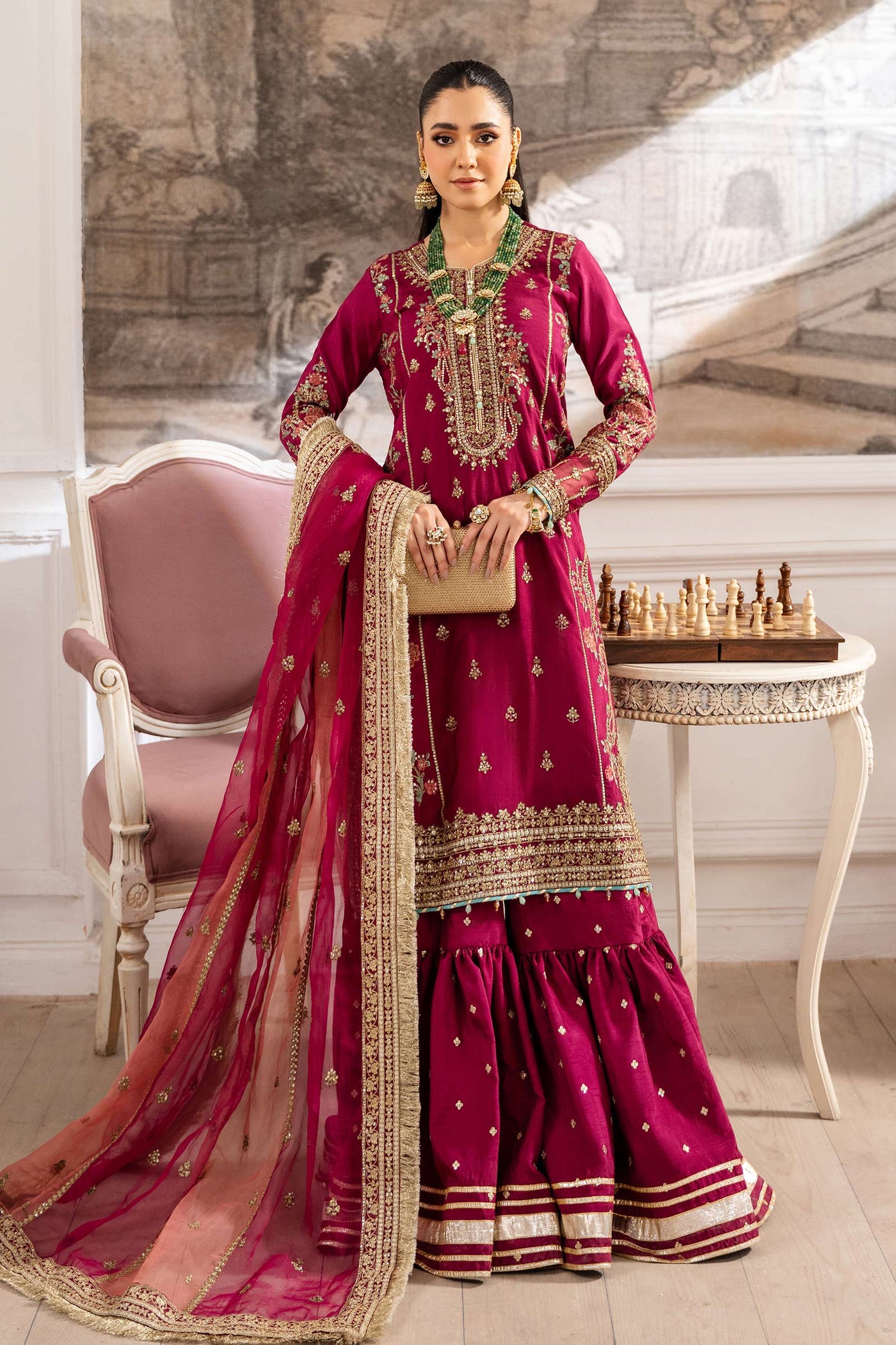 3 Piece Embroidered Raw Silk Suit | SF-EA25-02
