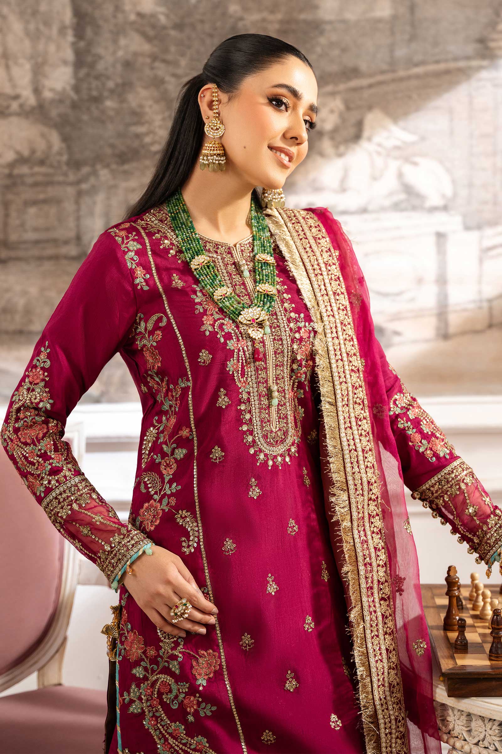 3 Piece Embroidered Raw Silk Suit