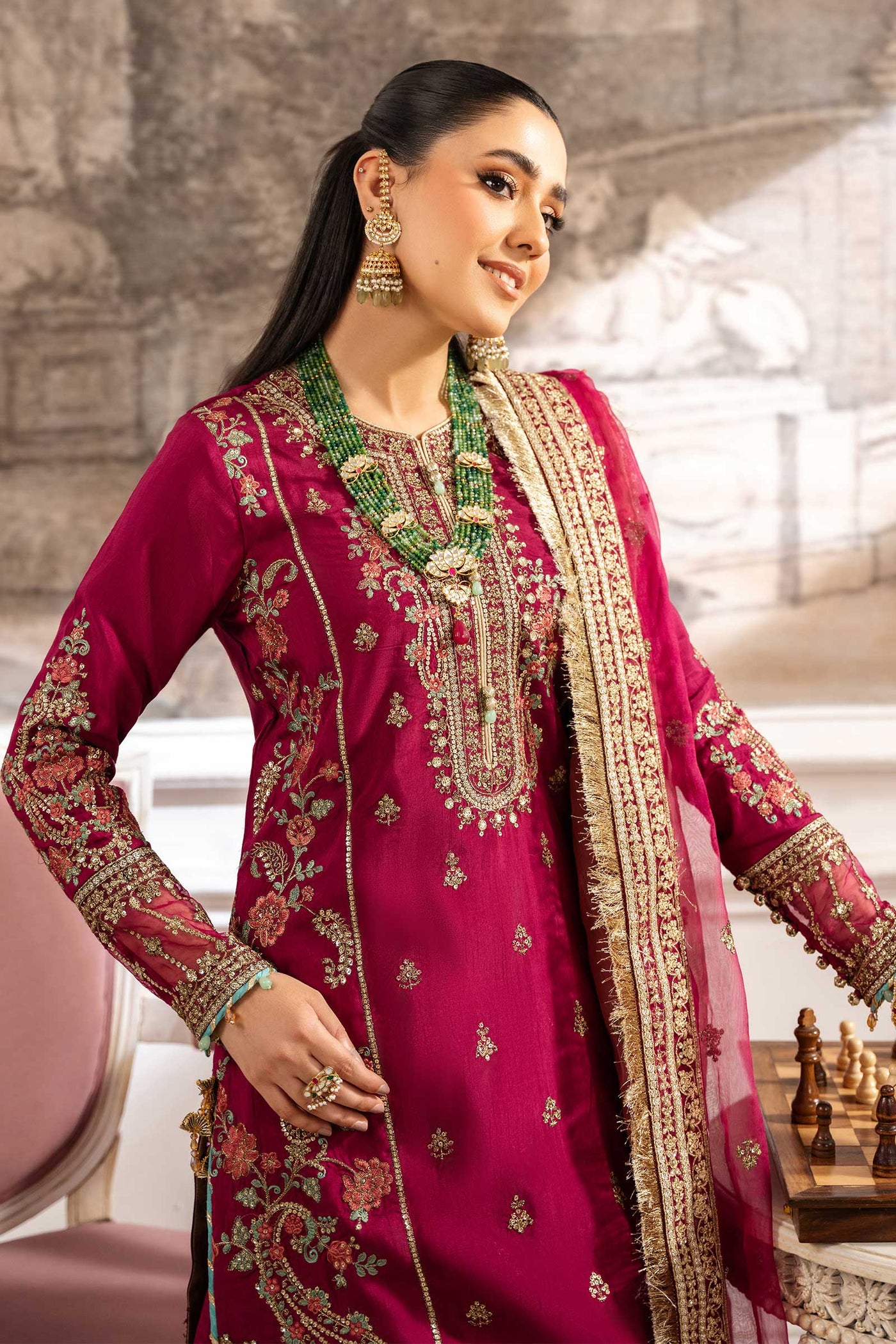 3 Piece Embroidered Raw Silk Suit | SF-EA25-02
