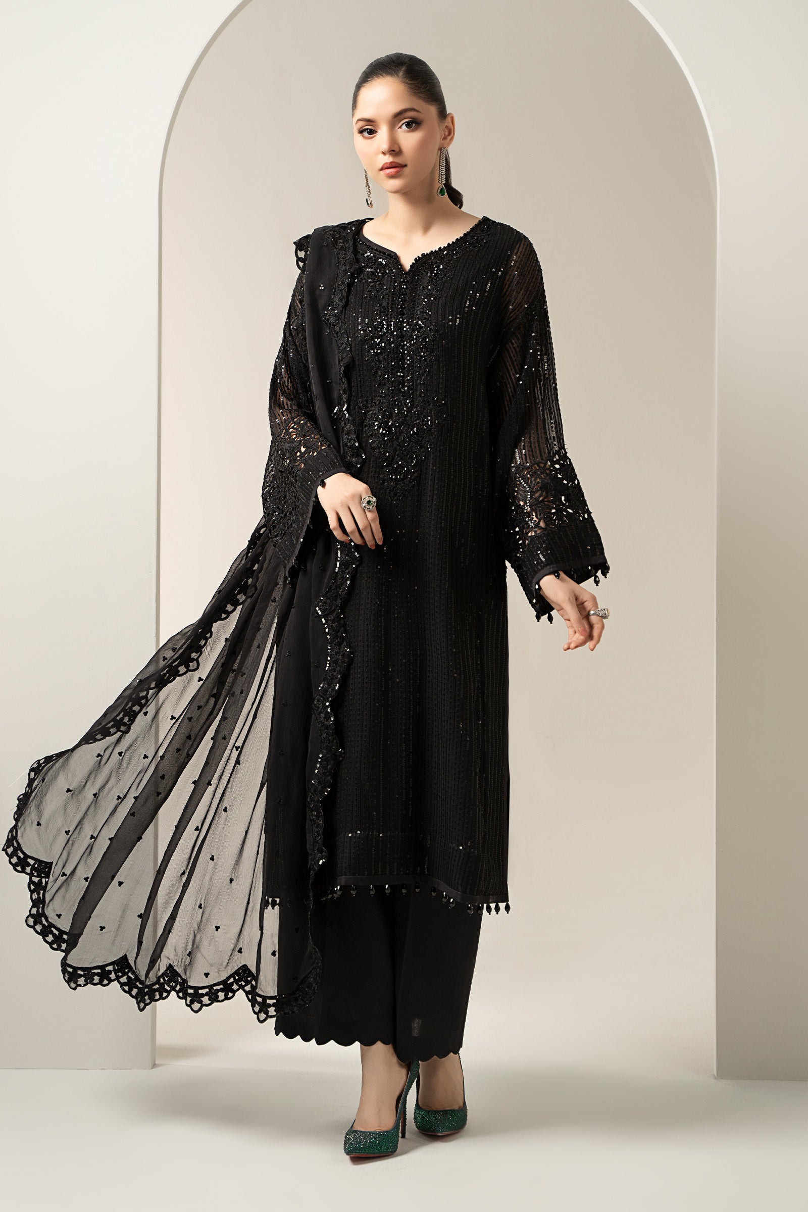 3 Piece Embroidered Chiffon Suit