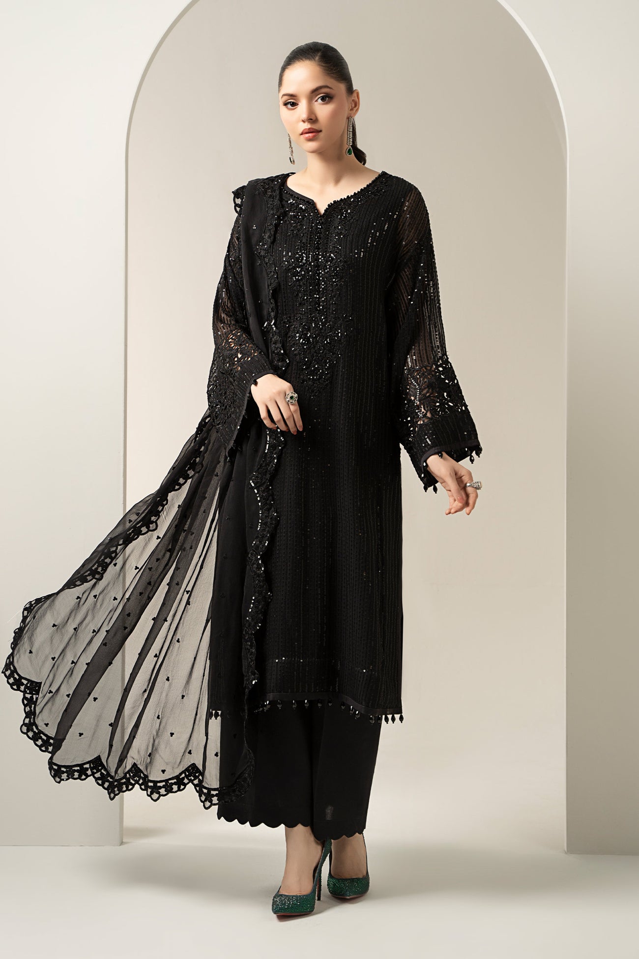 3 Piece Embroidered Chiffon Suit