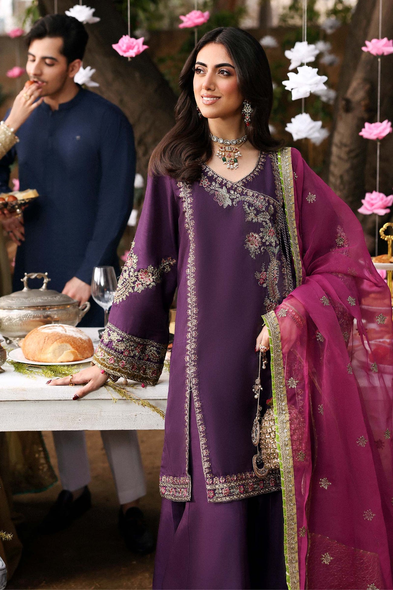 3 Piece Embroidered Raw Silk Suit